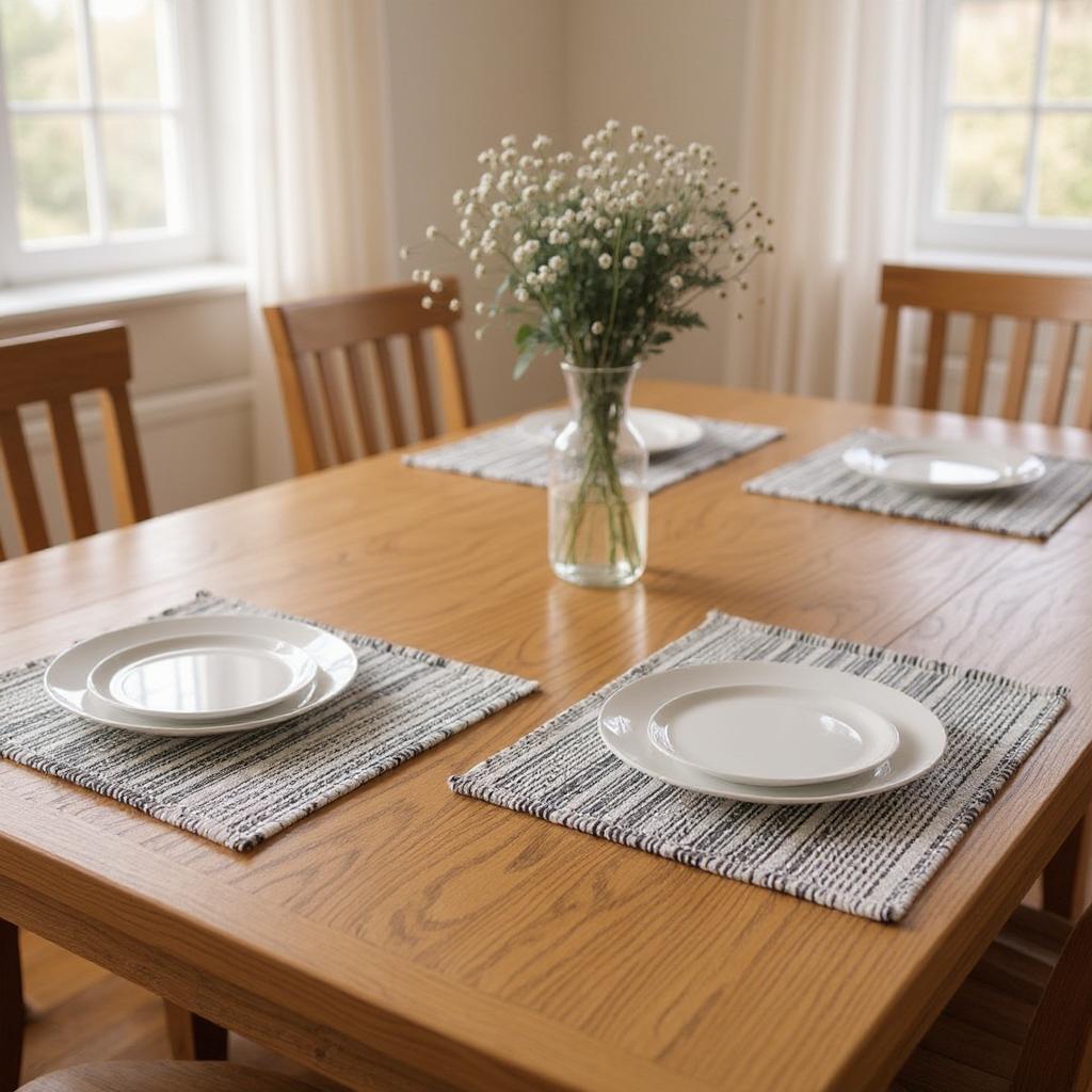 19" Set of Four Black And White Striped Cotton Placemats - Metromarketstore