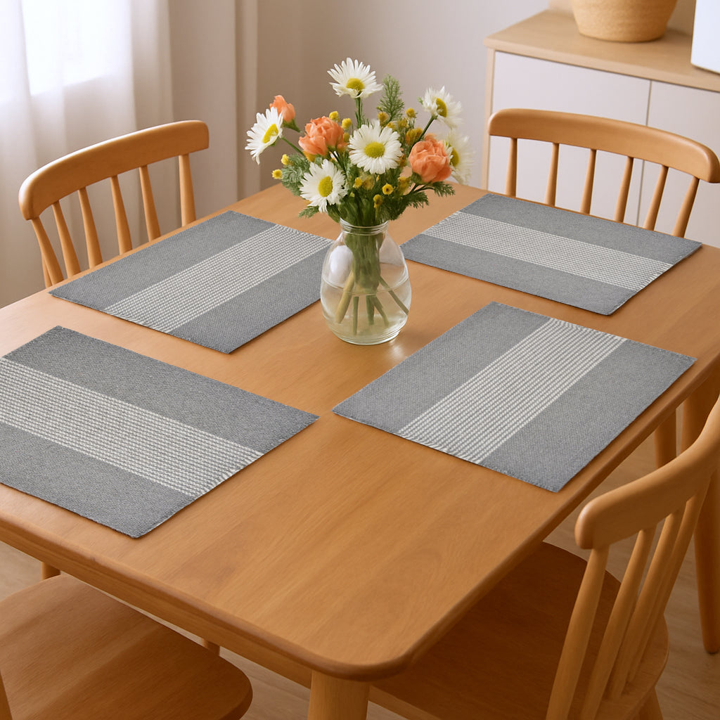 19" Set of Four Gray And White Striped Cotton Placemats - Metromarketstore