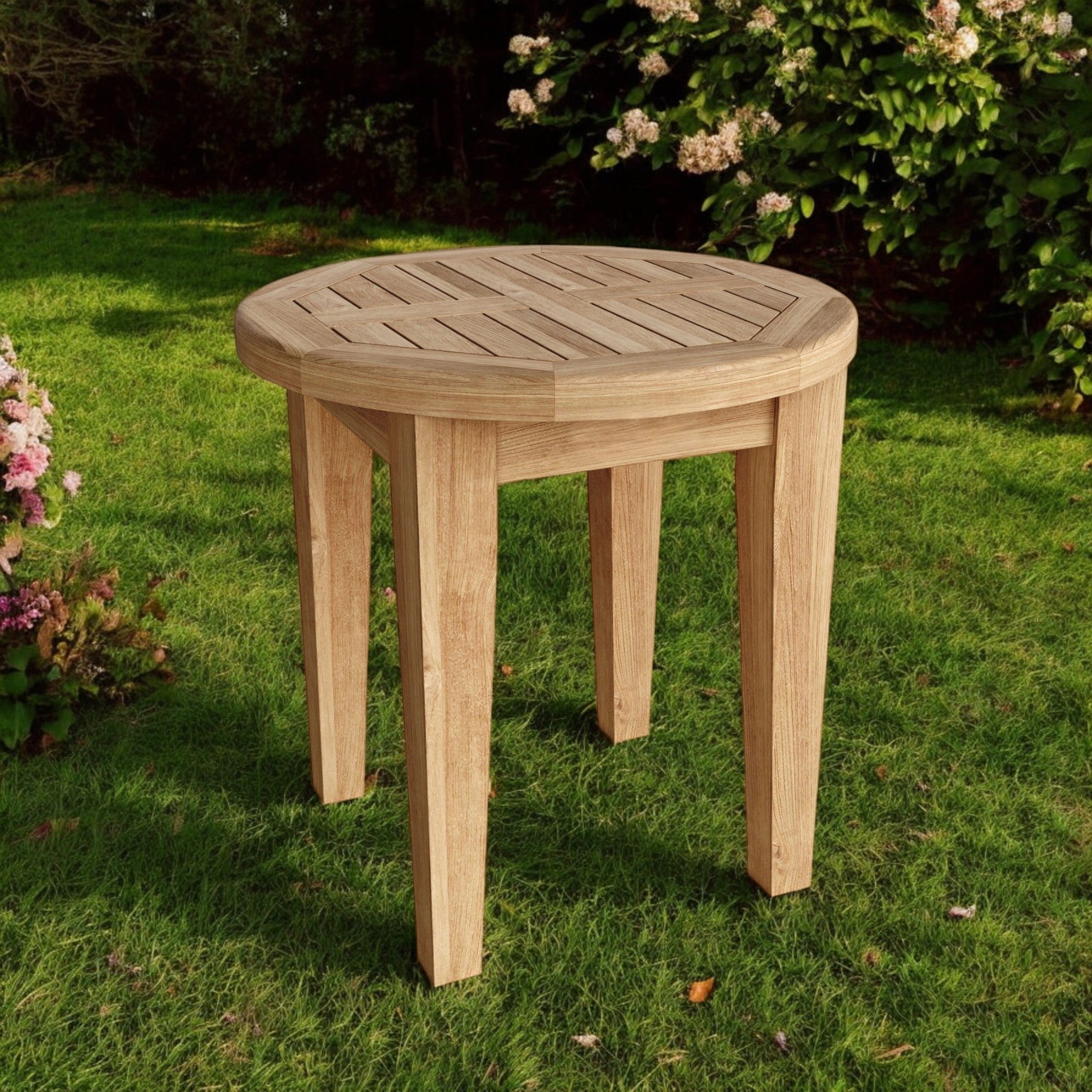 20" Natural Rounded Solid Wood Outdoor Side Table-0