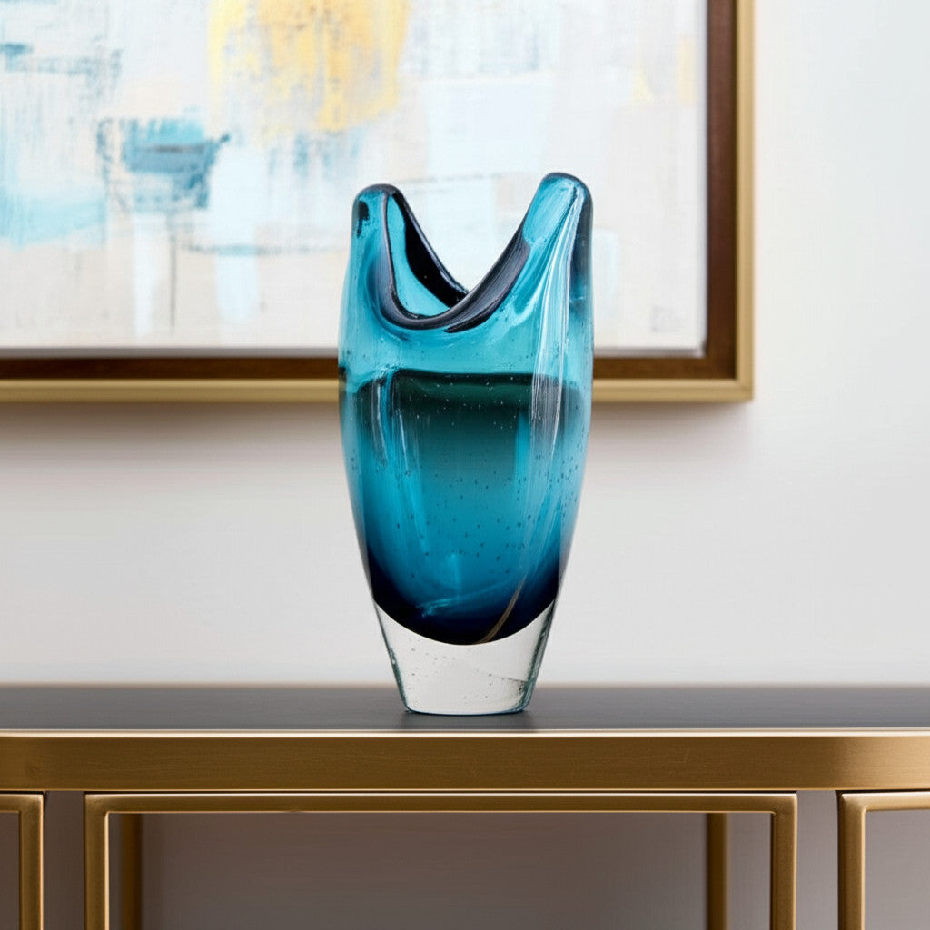 10" Cerulean Oval Glass Table Vase - Metromarketstore
