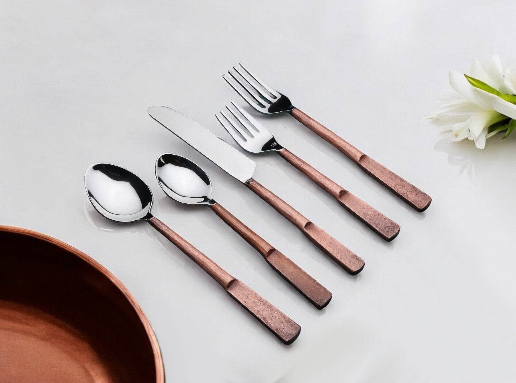 Matte Copper Stainless Steel Twenty Piece Hand Forged Flatware Set - Metromarketstore