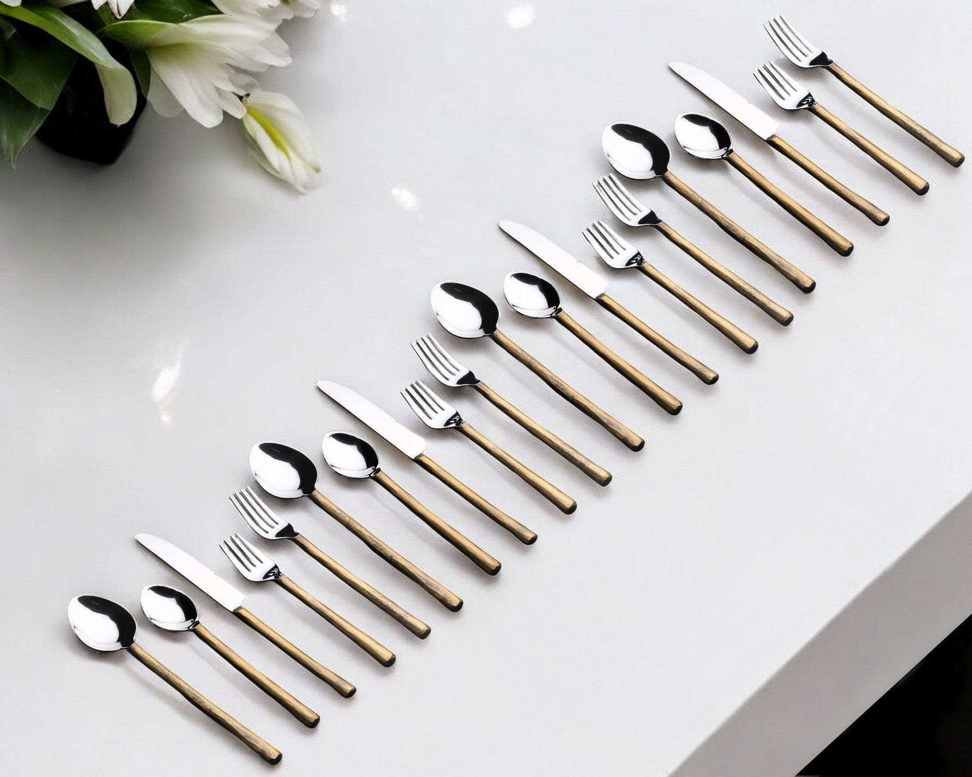 Matte Gold Stainless Steel Twenty Piece Hand Forged Flatware Set - Metromarketstore