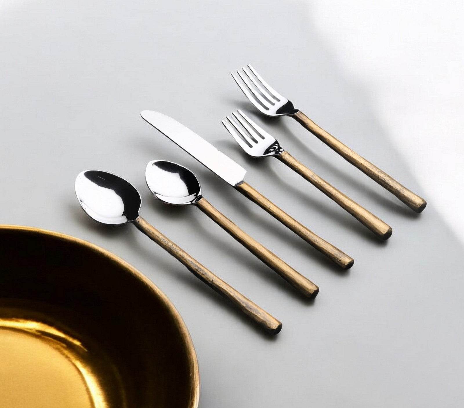 Matte Gold Stainless Steel Twenty Piece Hand Forged Flatware Set - Metromarketstore