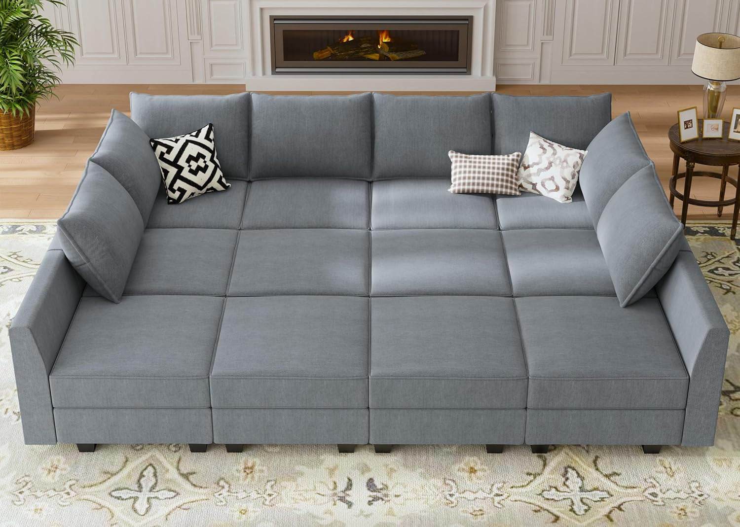 Convertible Sectional Sofa Bluish Gray, Modular, Storage - Metromarketstore