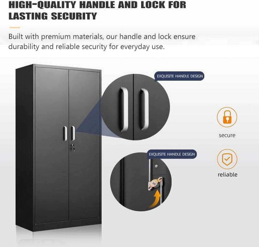 Metal Storage Cabinet with Adjustable Shelves, Garage Storage Cabinet with Doors and Shelves, File Cabinets for Home Office, Kitchen Pantry Cabinet, 71'H, Black-3