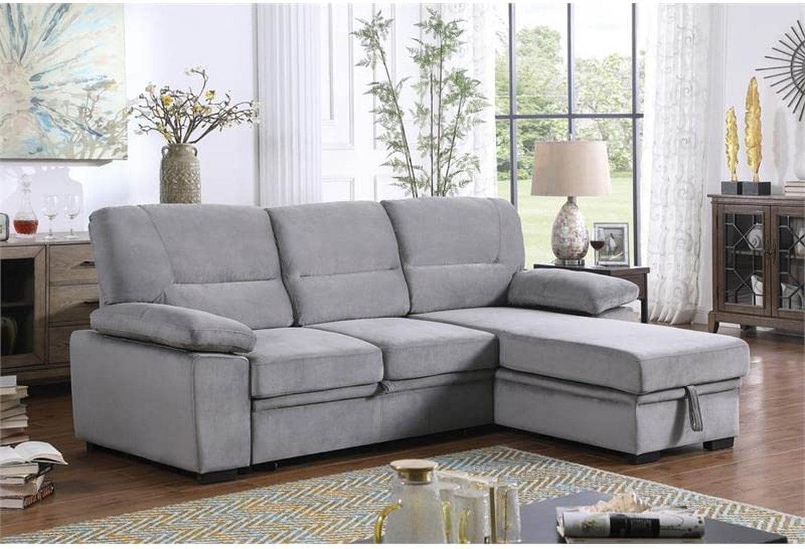 Gray Velvet Reversible Sleeper Sectional Sofa - Metromarketstore
