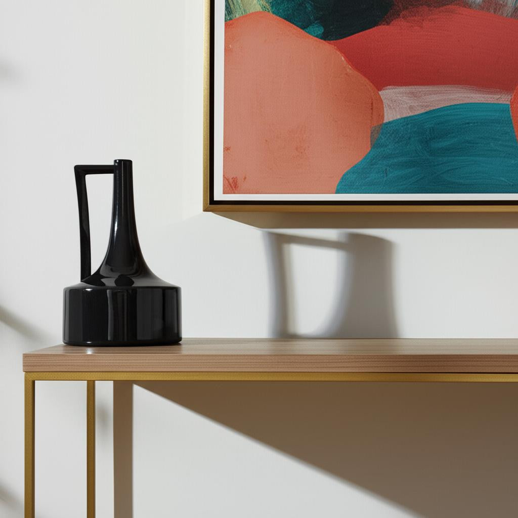 10" Black Ceramic Jug Vase - Metromarketstore