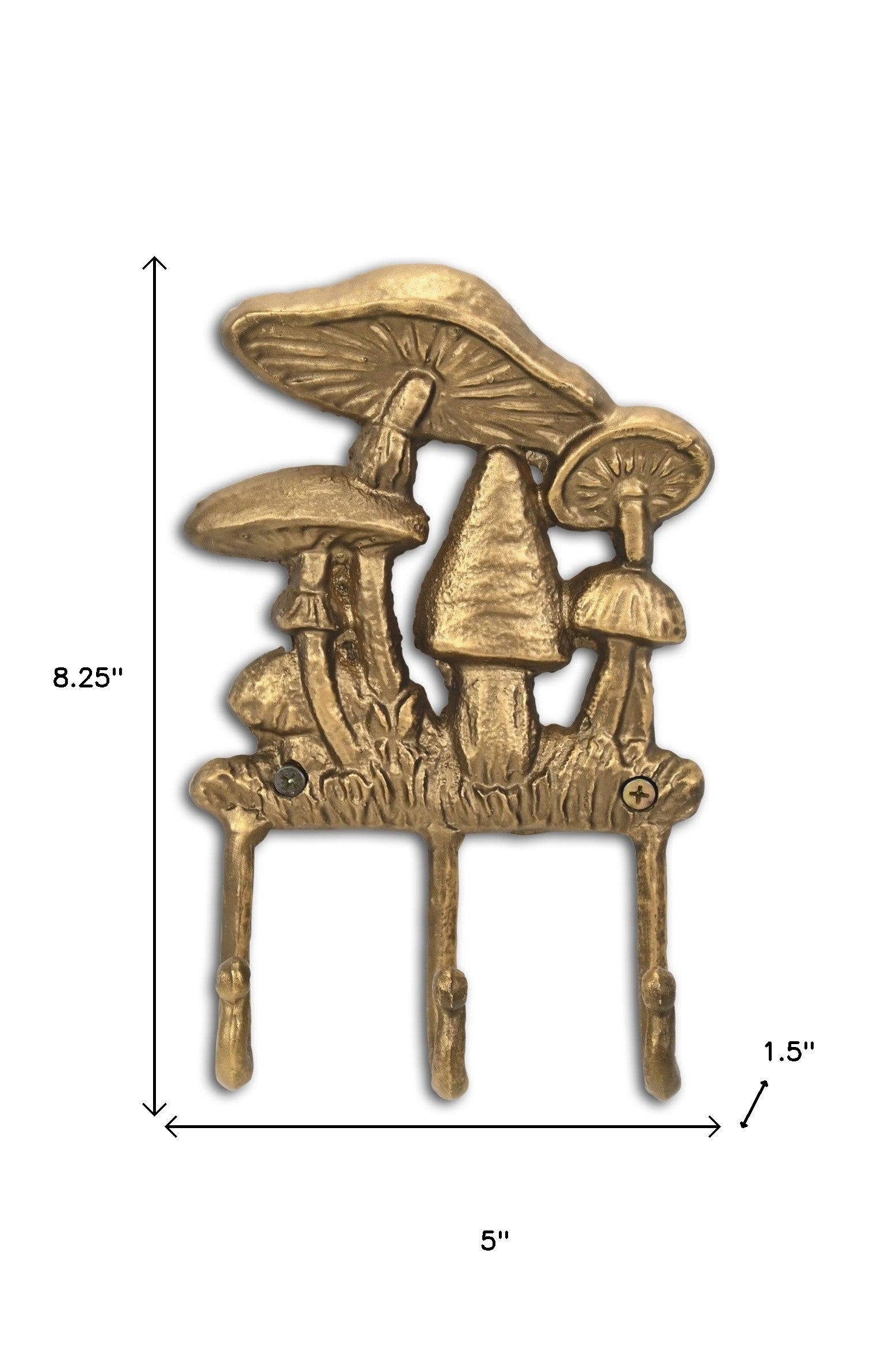 5" Antiqued Gold Cast Iron Mushroom Three Hook Wall Mount Coat Rack-6