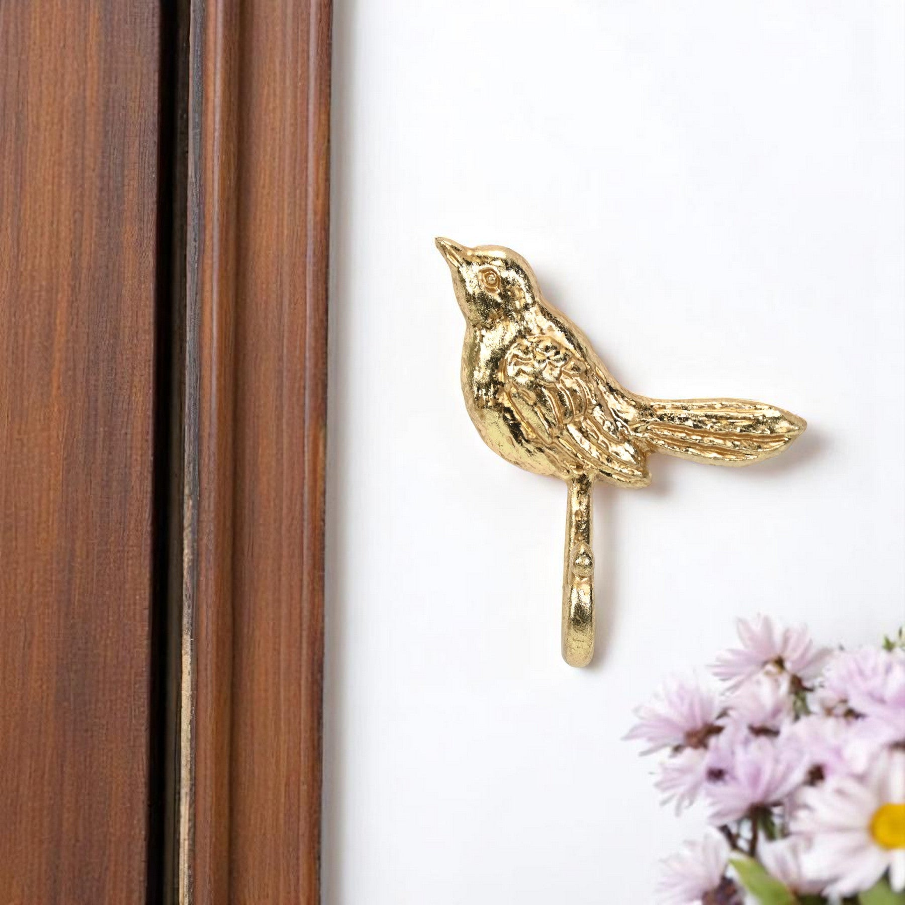 5" Gold Cast Iron Bird Wall Hook-0