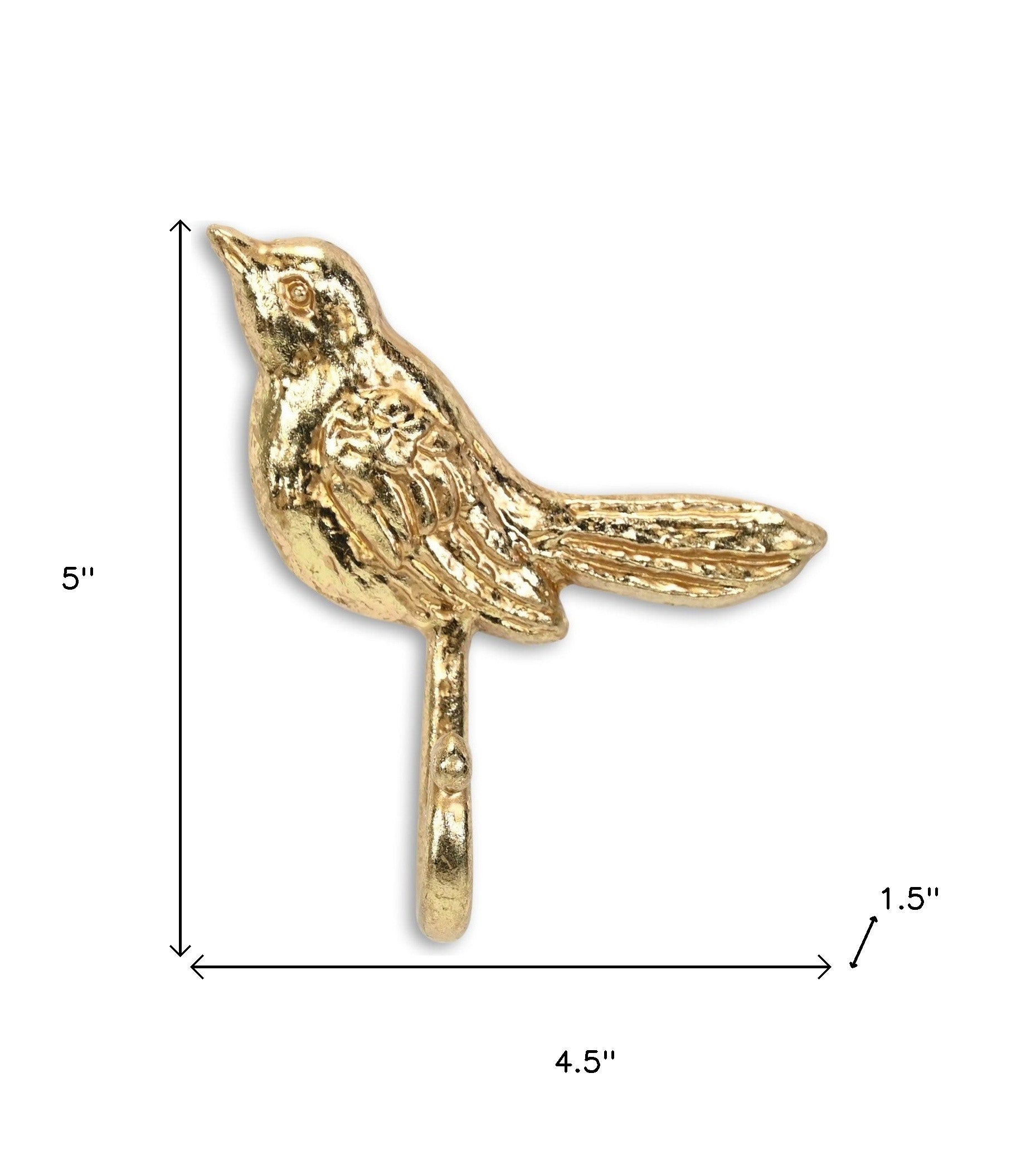 5" Gold Cast Iron Bird Wall Hook-6