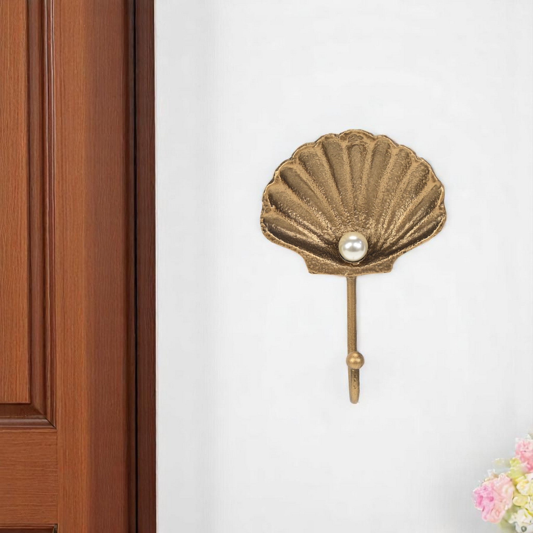 4" Gold Cast Iron Seashell Wall Hook-0