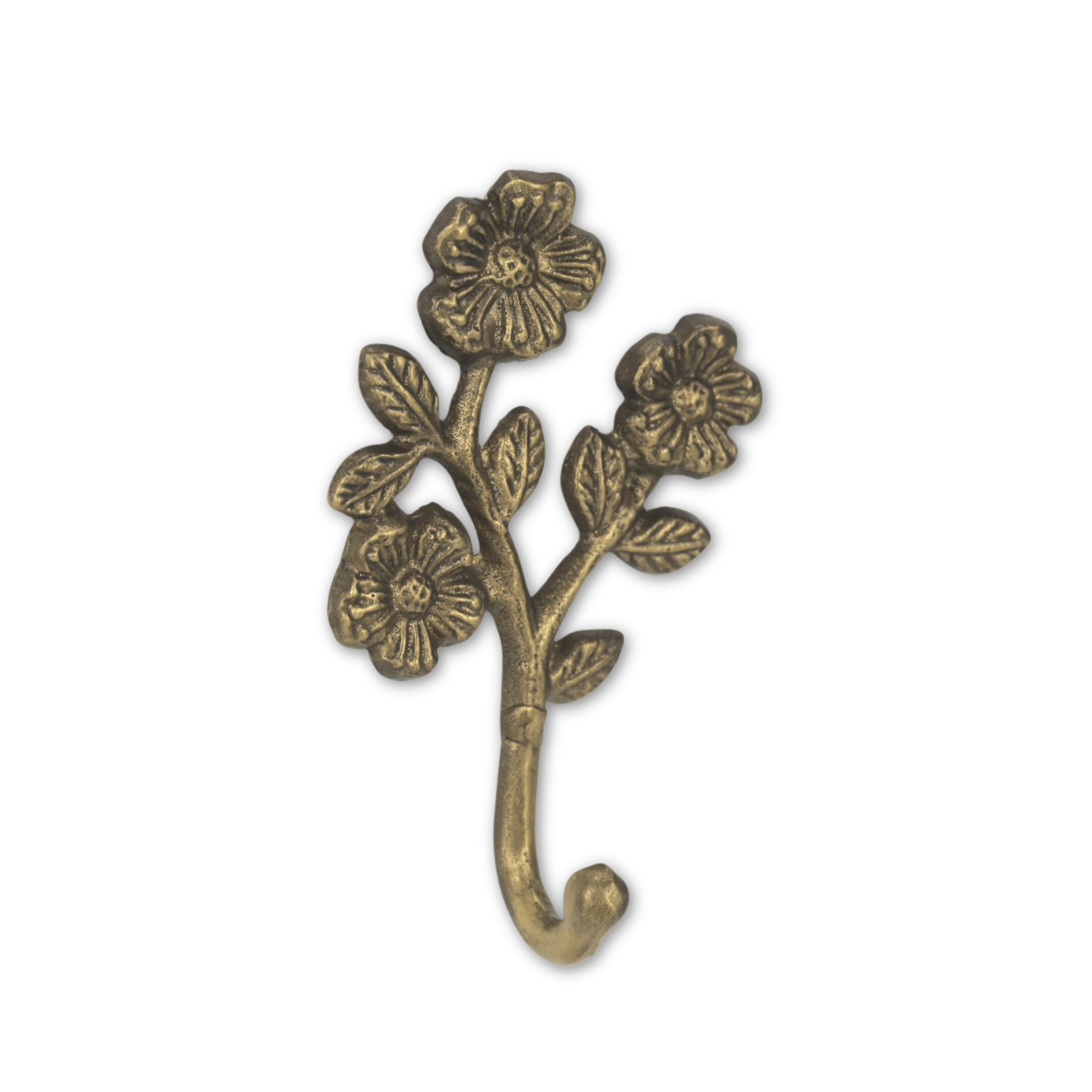 4" Antiqued Gold Cast Iron Flower Wall Hook-3