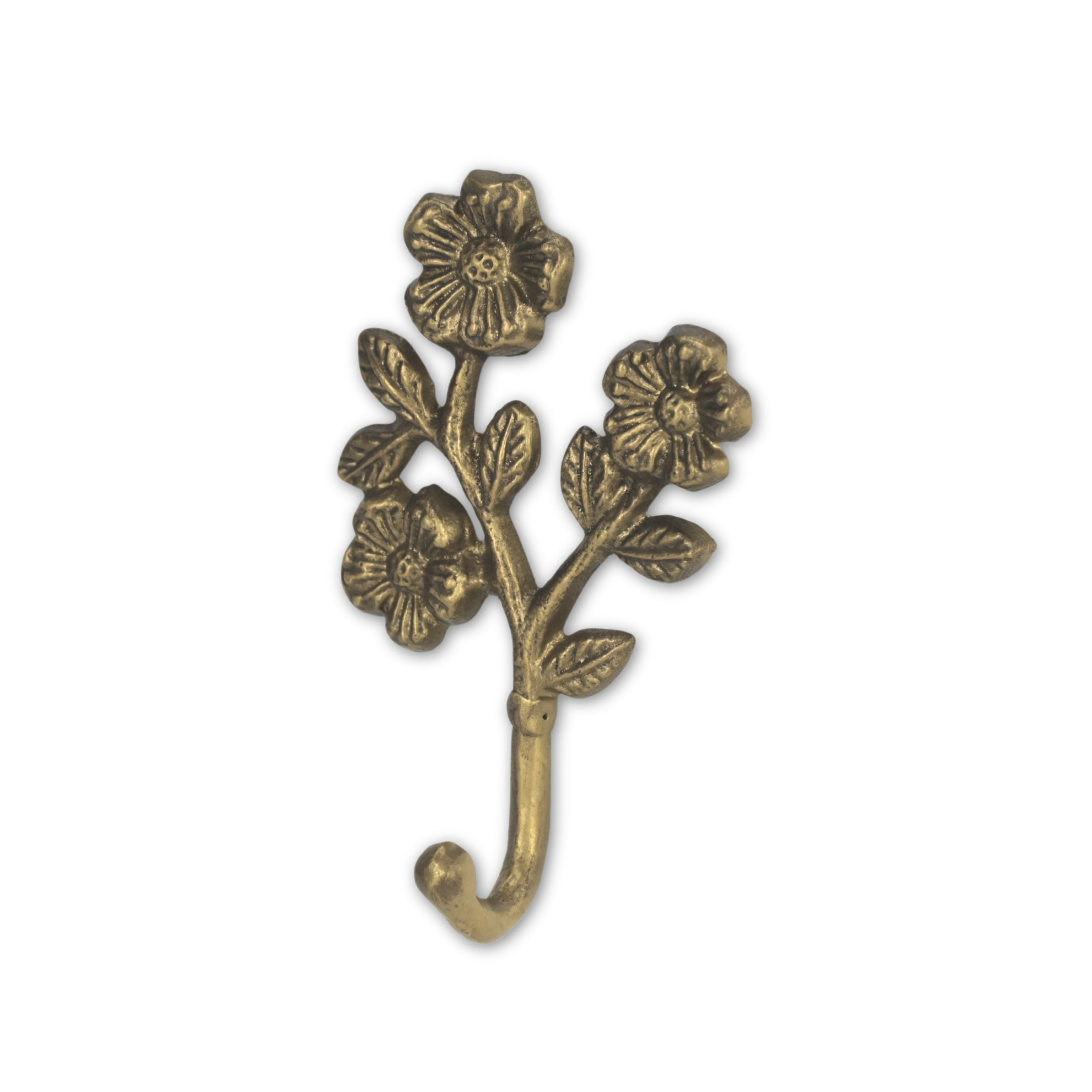 4" Antiqued Gold Cast Iron Flower Wall Hook-2