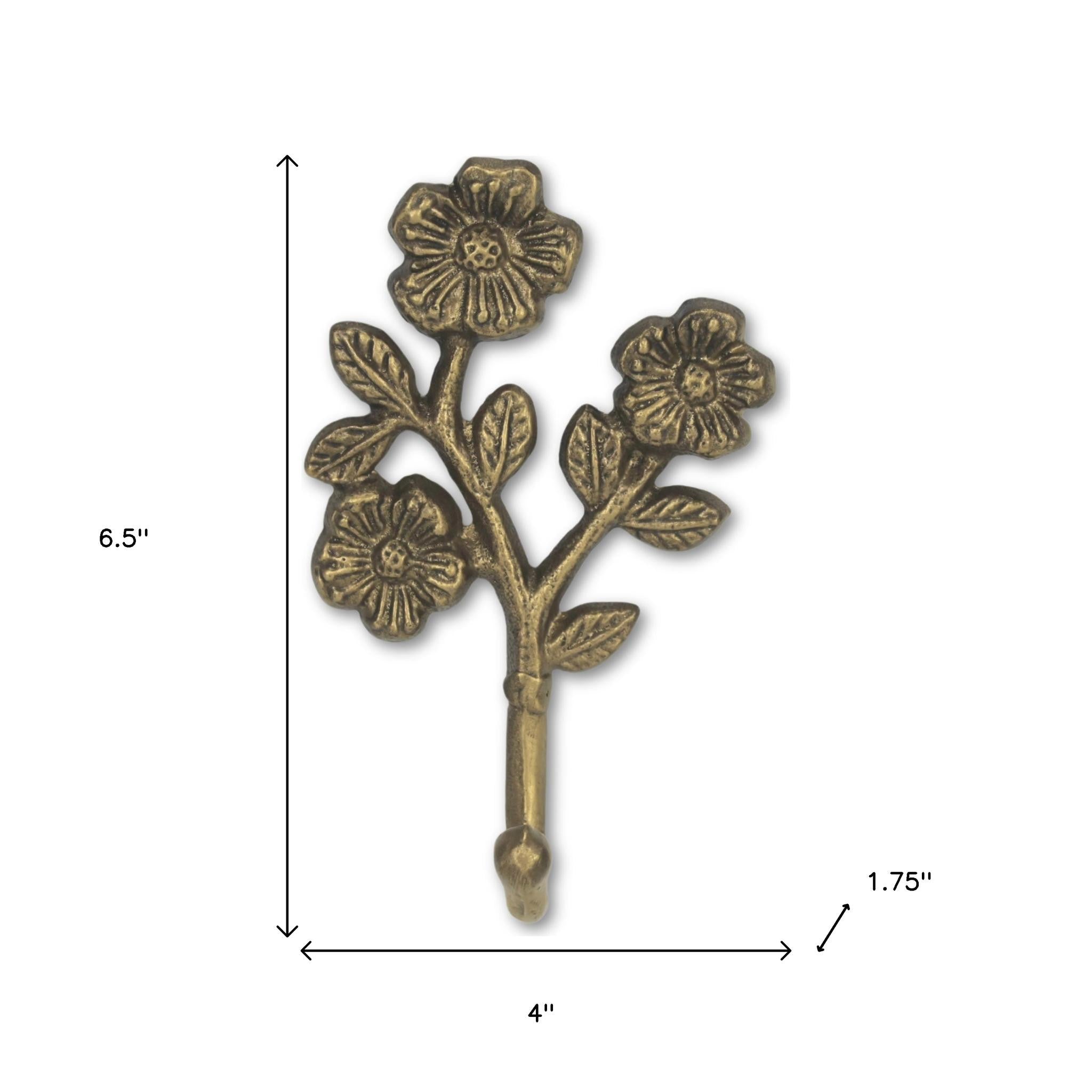 4" Antiqued Gold Cast Iron Flower Wall Hook-8