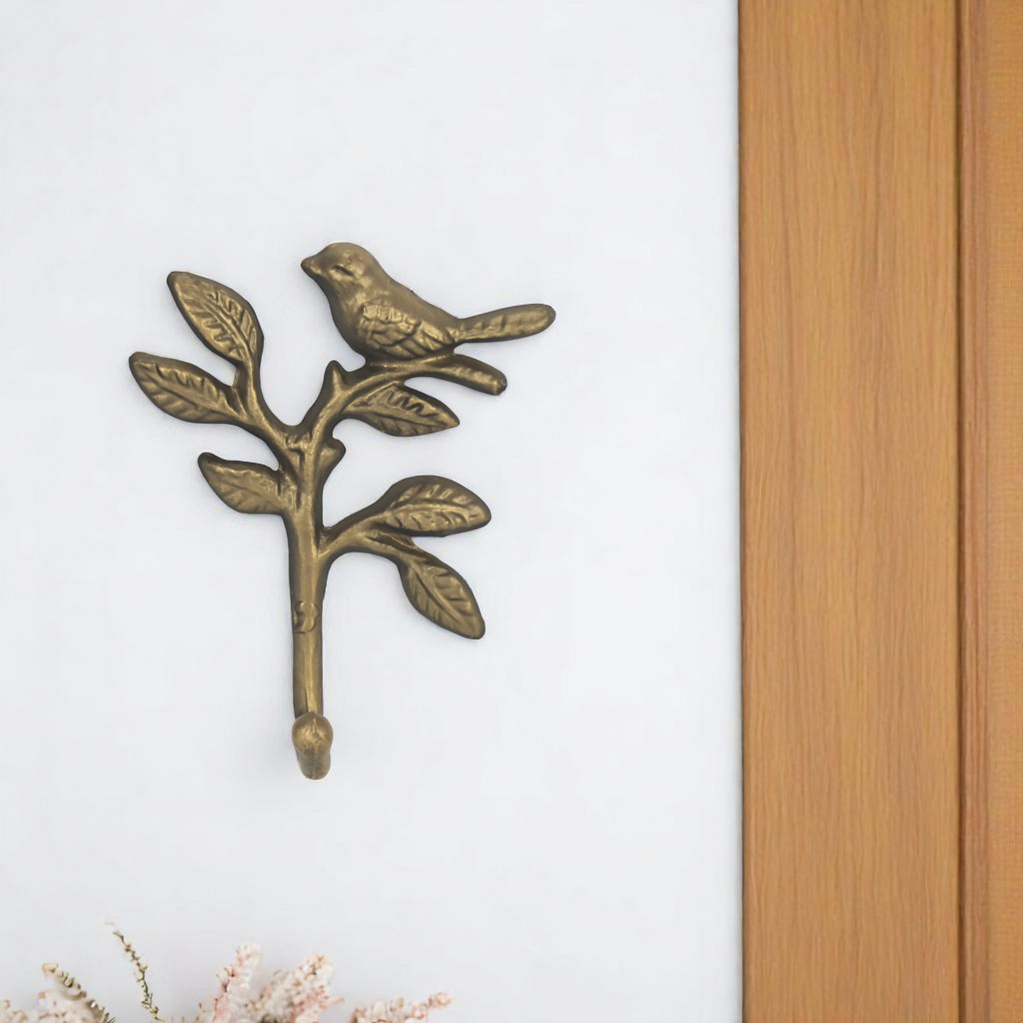 5" Antiqued Gold Cast Iron Bird Wall Hook-0