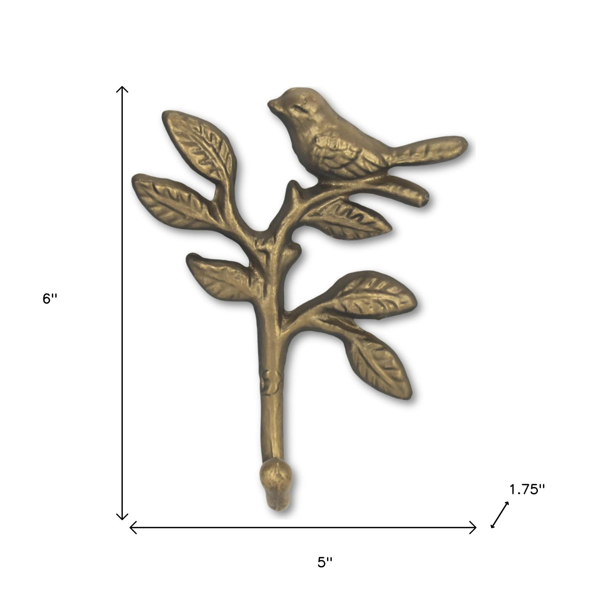 5" Antiqued Gold Cast Iron Bird Wall Hook-8