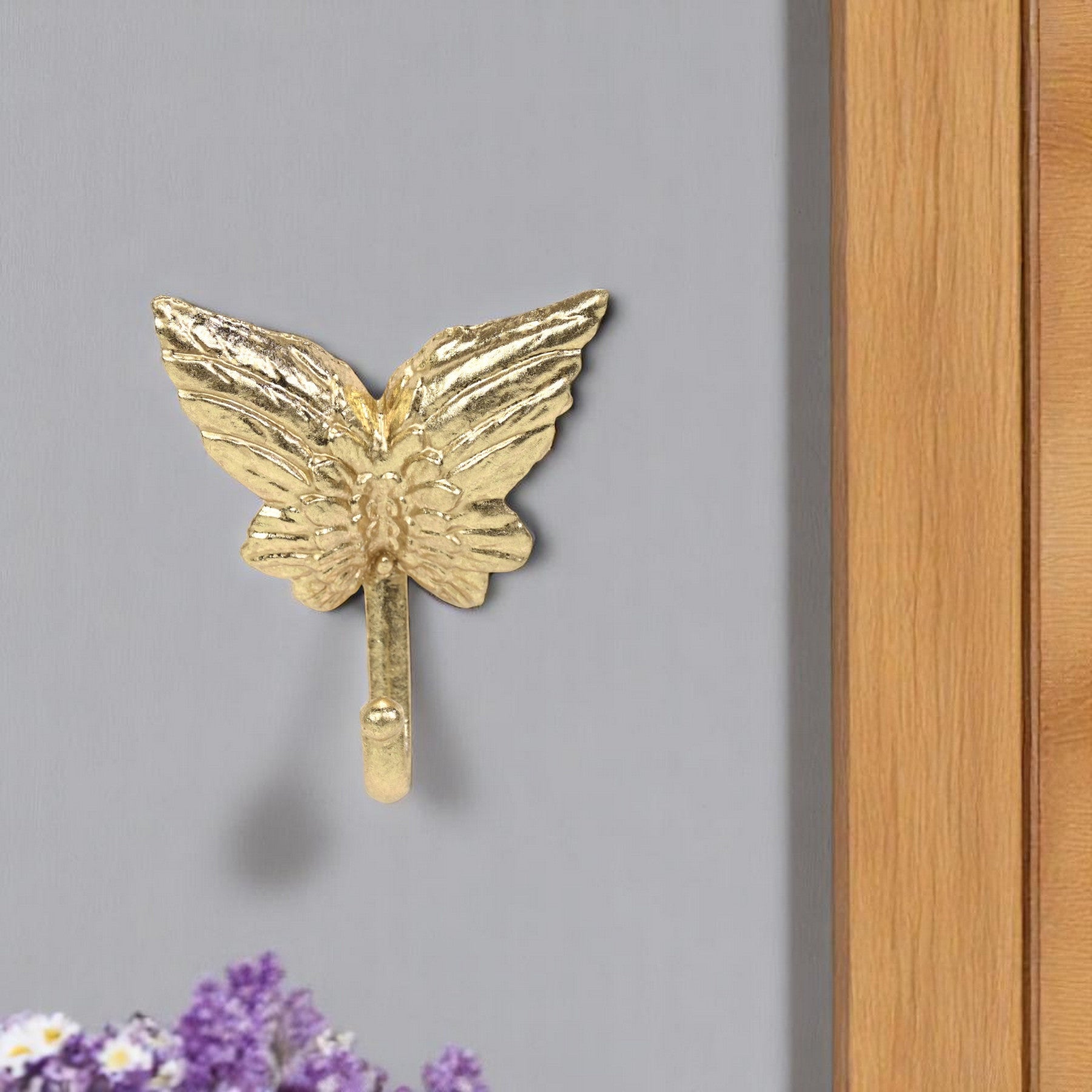 5" Gold Cast Iron Butterfly Wall Hook-0