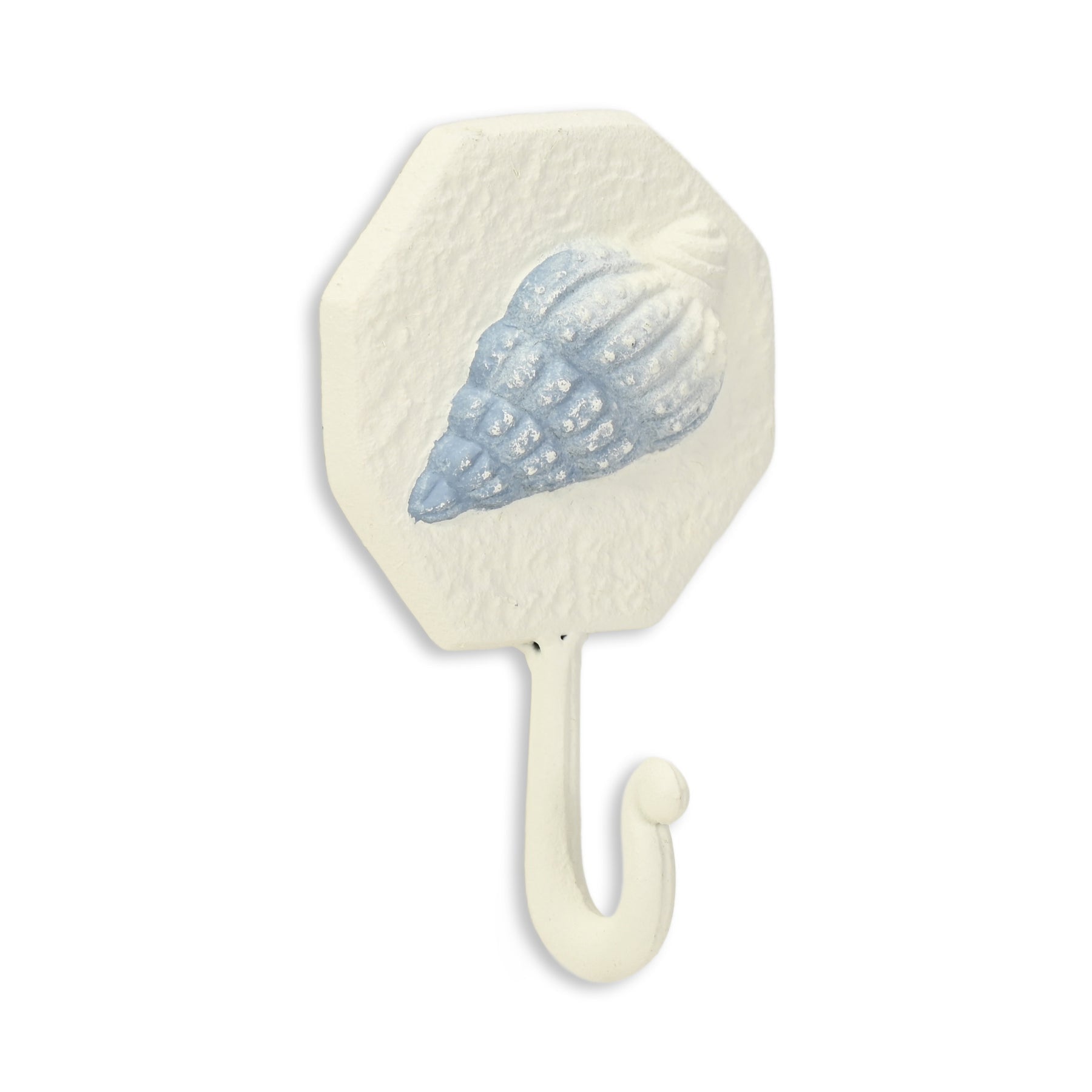 4" Blue And Cream Cast Iron Conch Shell Wall Hook-2