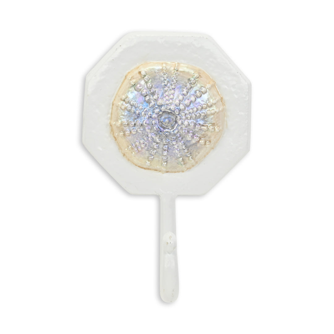 4" Pearl And White Cast Iron Sand Dollar Wall Hook-1