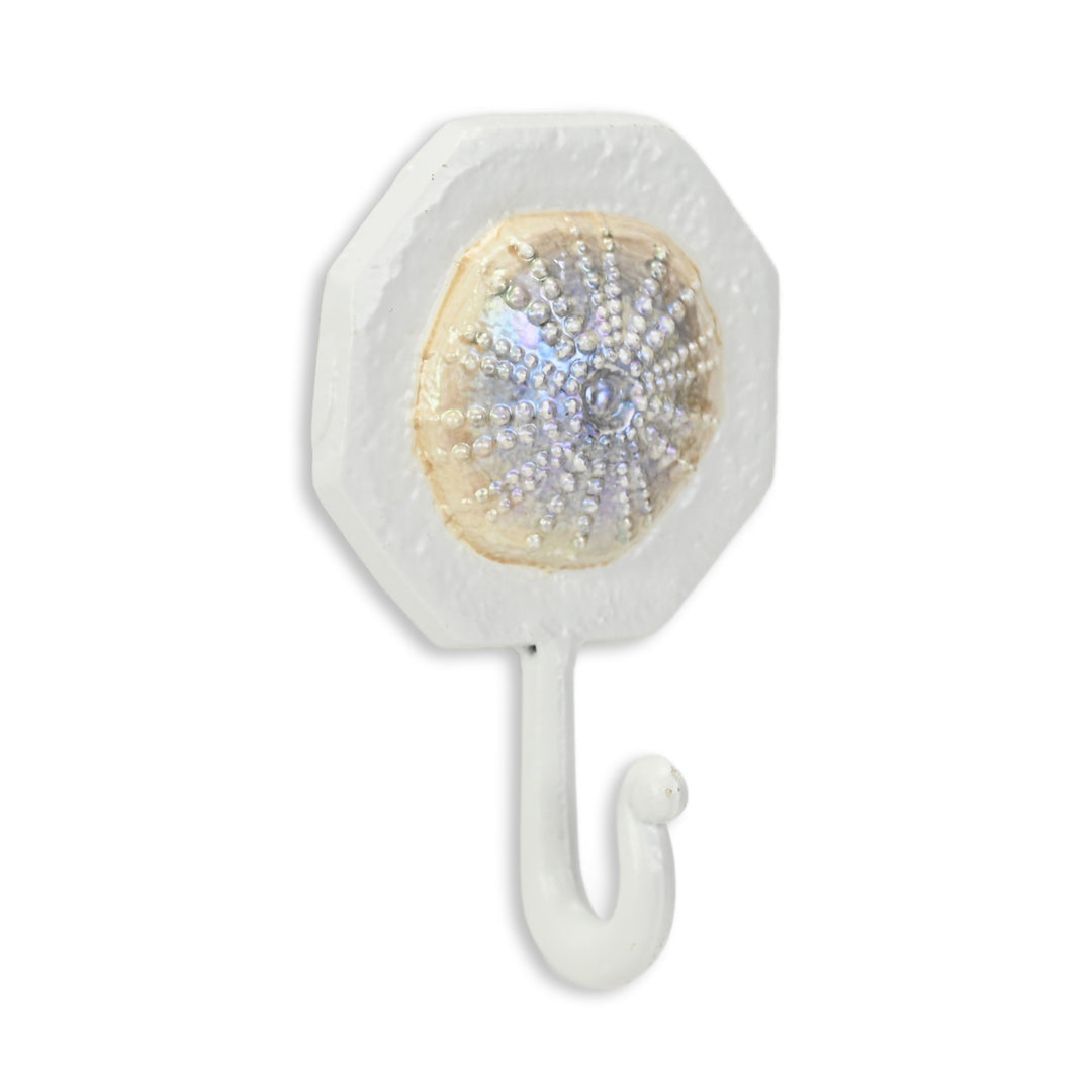 4" Pearl And White Cast Iron Sand Dollar Wall Hook-2