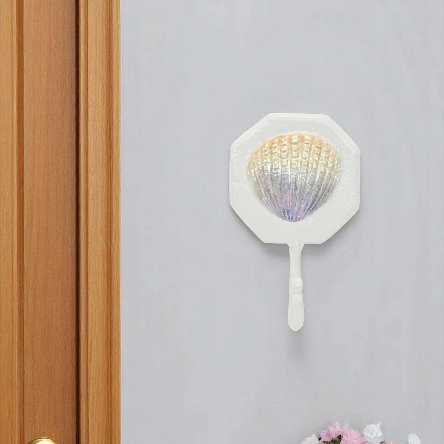 4" Cream And Pearl Cast Iron Seashell Wall Hook-0