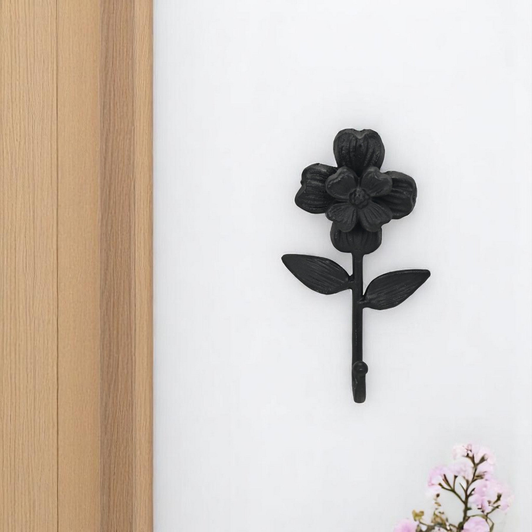4" Black Cast Iron Flower Wall Hook-0