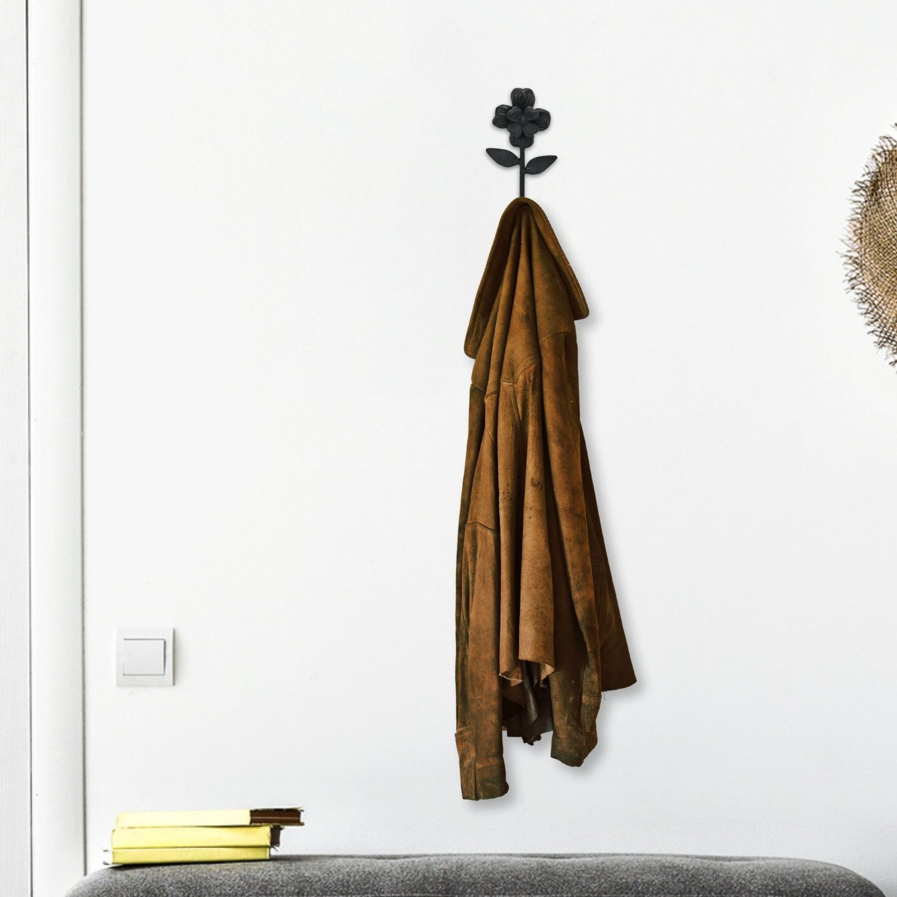 4" Black Cast Iron Flower Wall Hook-5