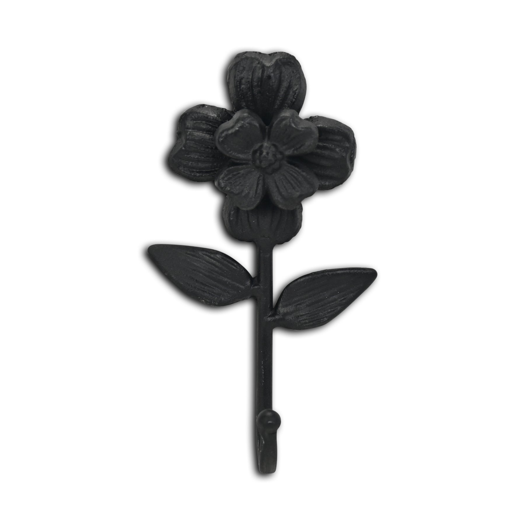 4" Black Cast Iron Flower Wall Hook-1