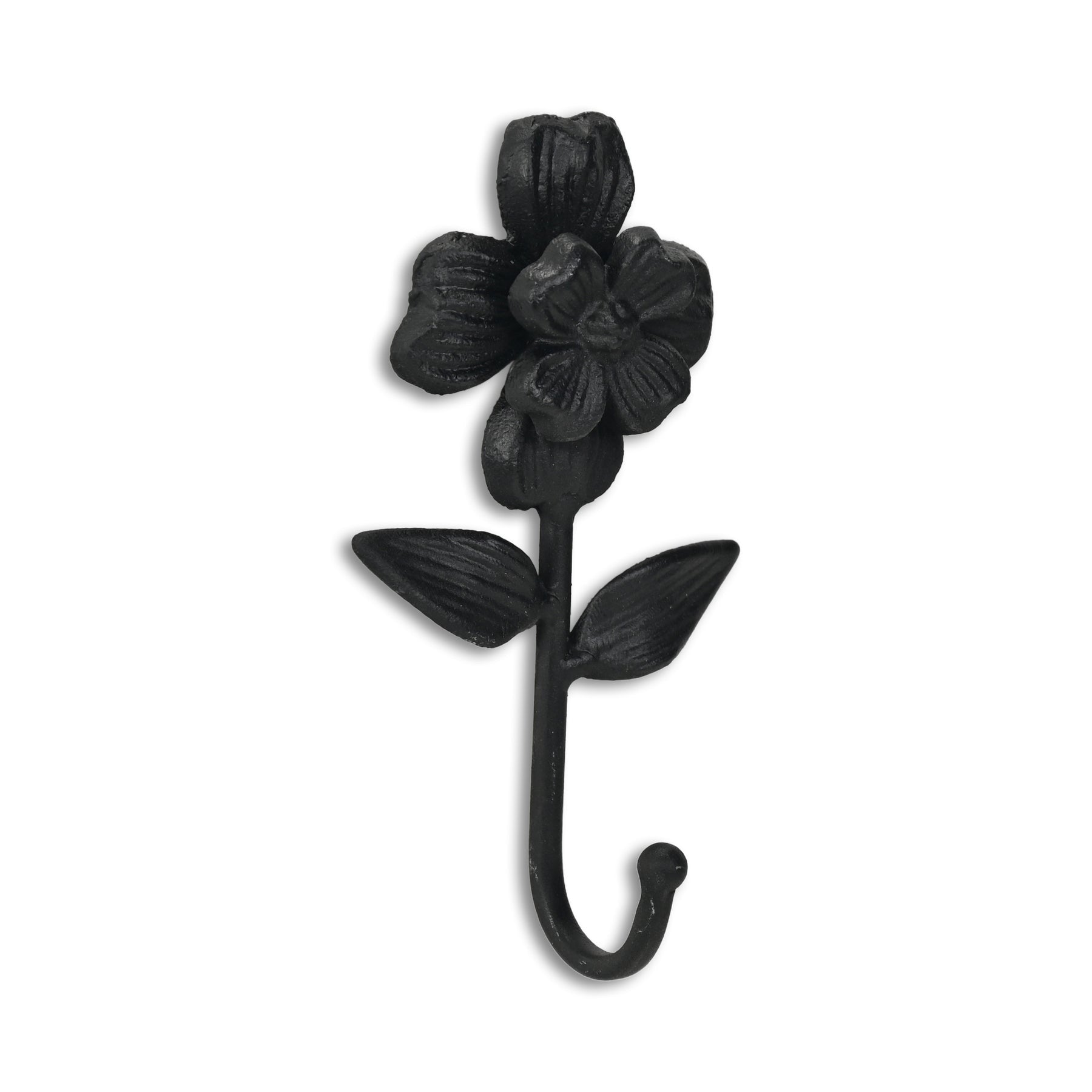 4" Black Cast Iron Flower Wall Hook-2