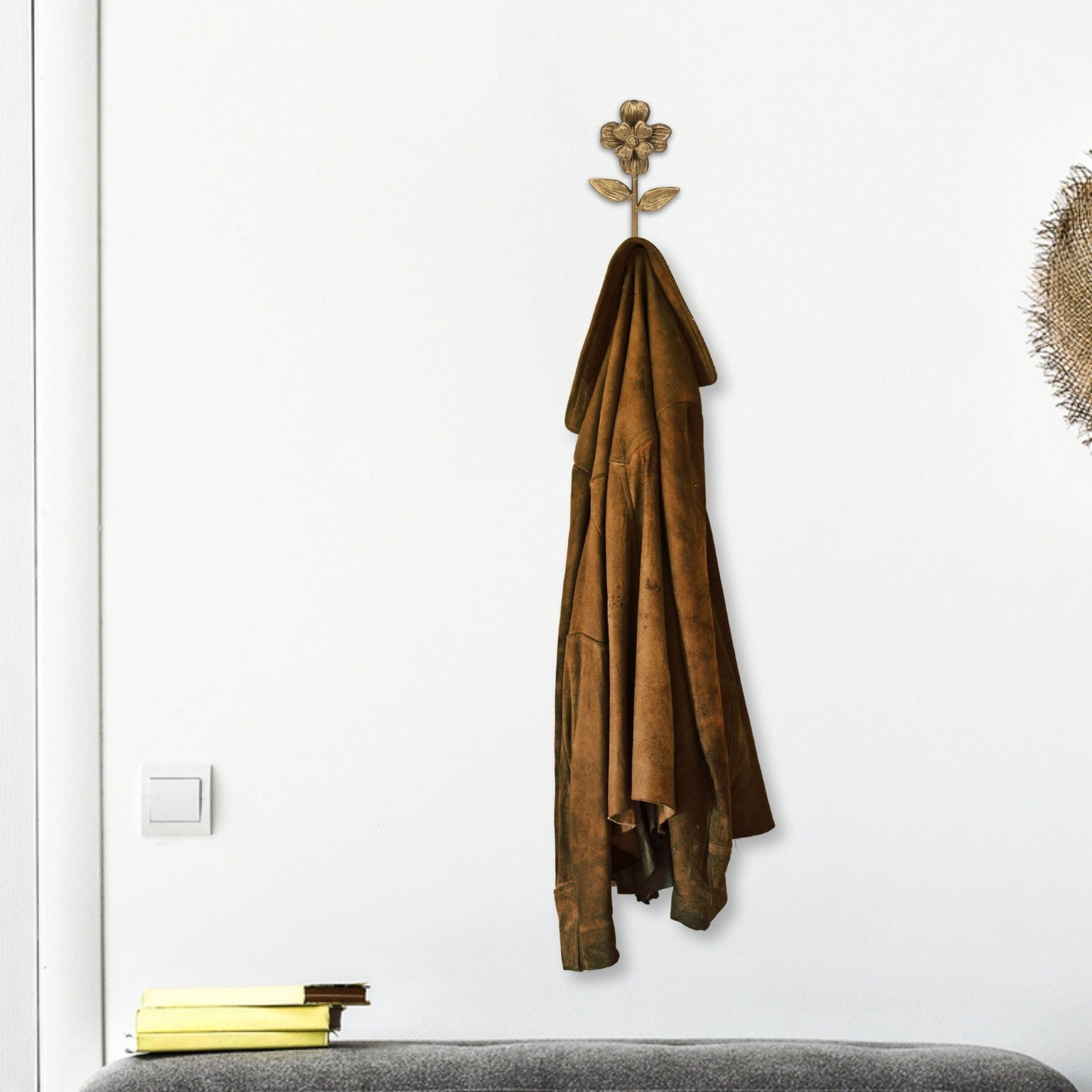 4" Antiqued Gold Cast Iron Flower Wall Hook-5