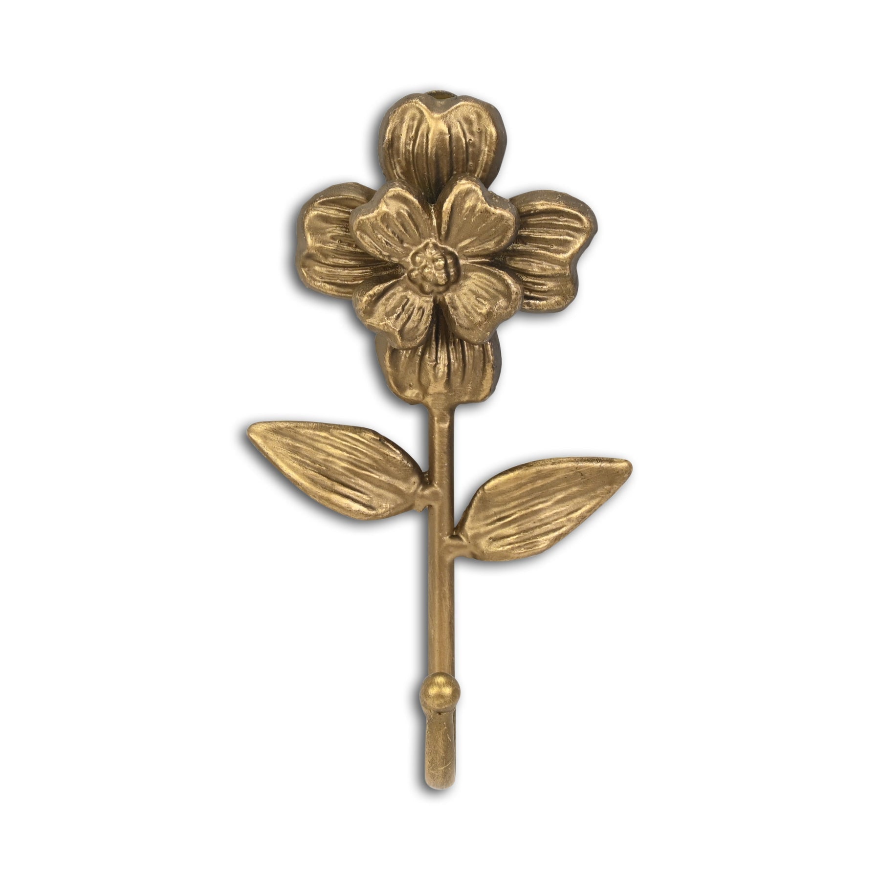 4" Antiqued Gold Cast Iron Flower Wall Hook-1