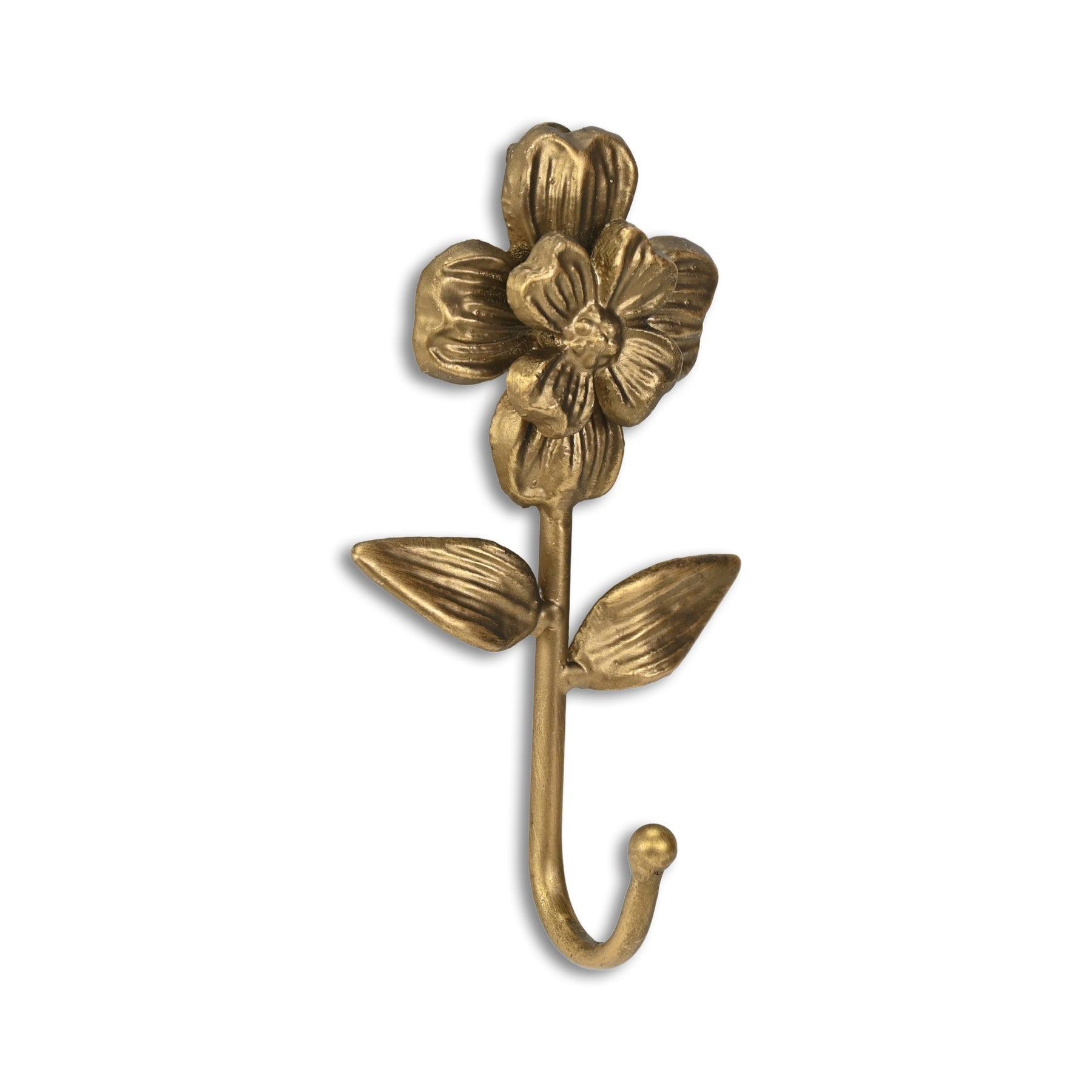 4" Antiqued Gold Cast Iron Flower Wall Hook-2