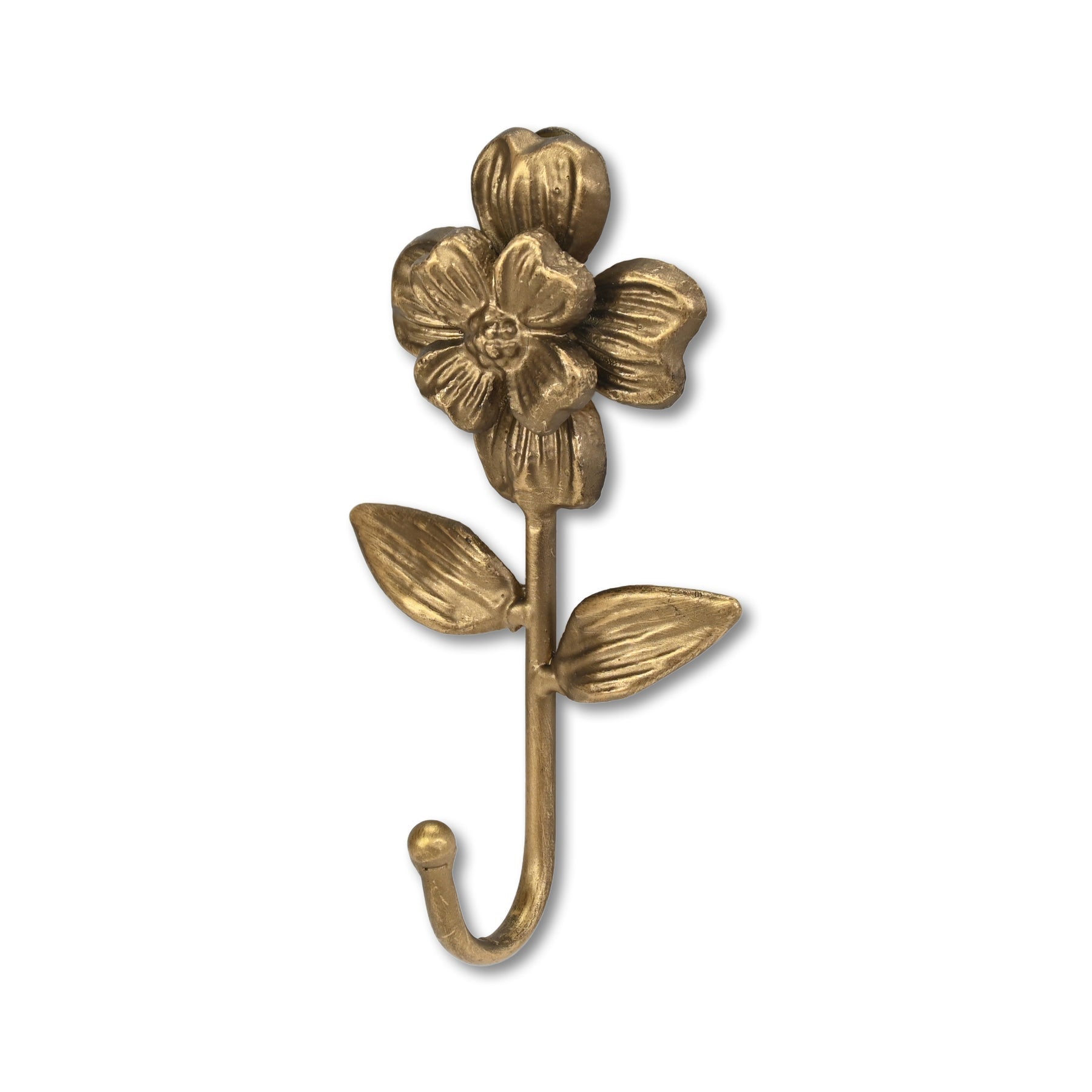 4" Antiqued Gold Cast Iron Flower Wall Hook-3
