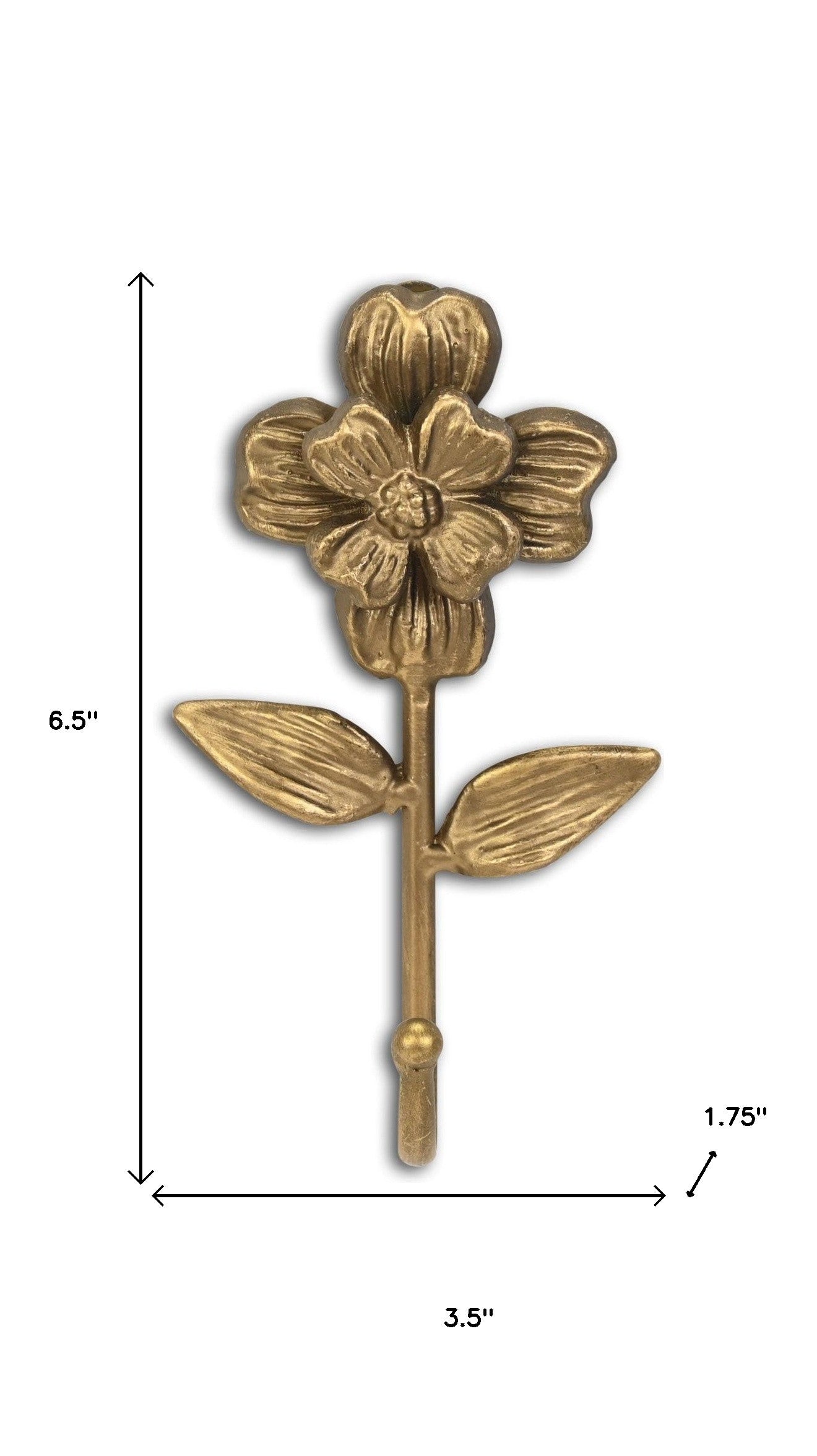 4" Antiqued Gold Cast Iron Flower Wall Hook-6