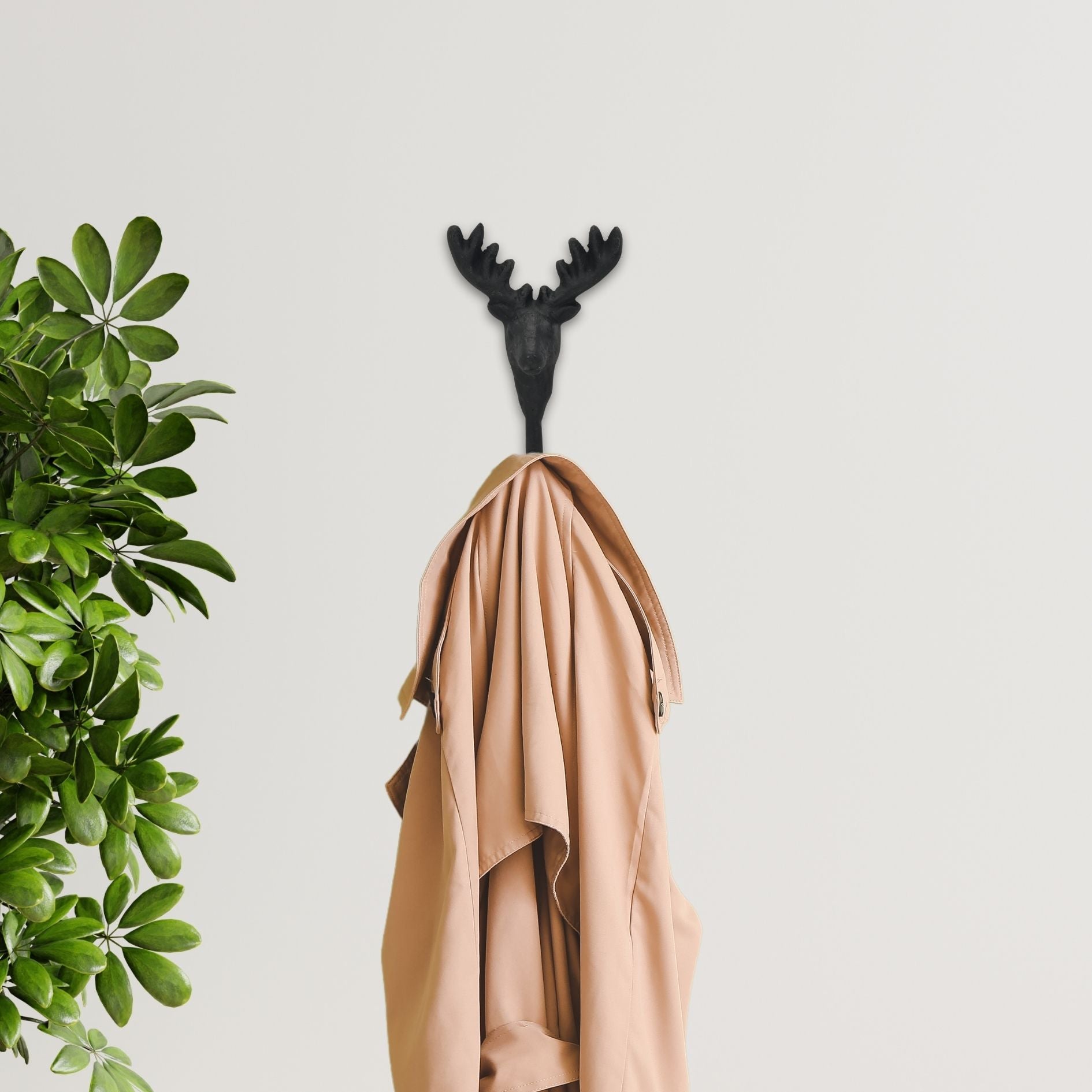 3" Black Cast Iron Deer Stag Wall Hook-5