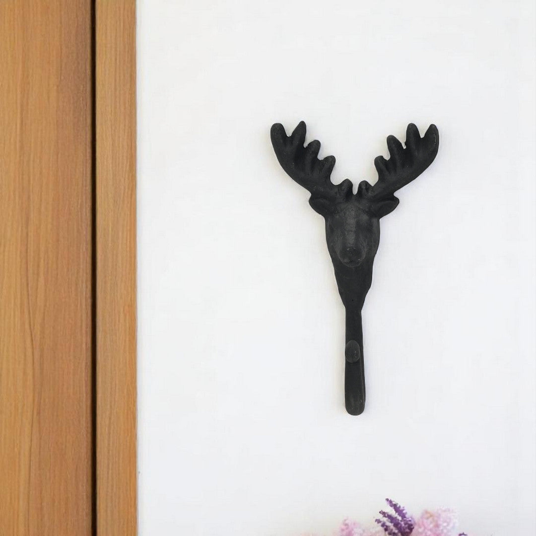 3" Black Cast Iron Deer Stag Wall Hook-0