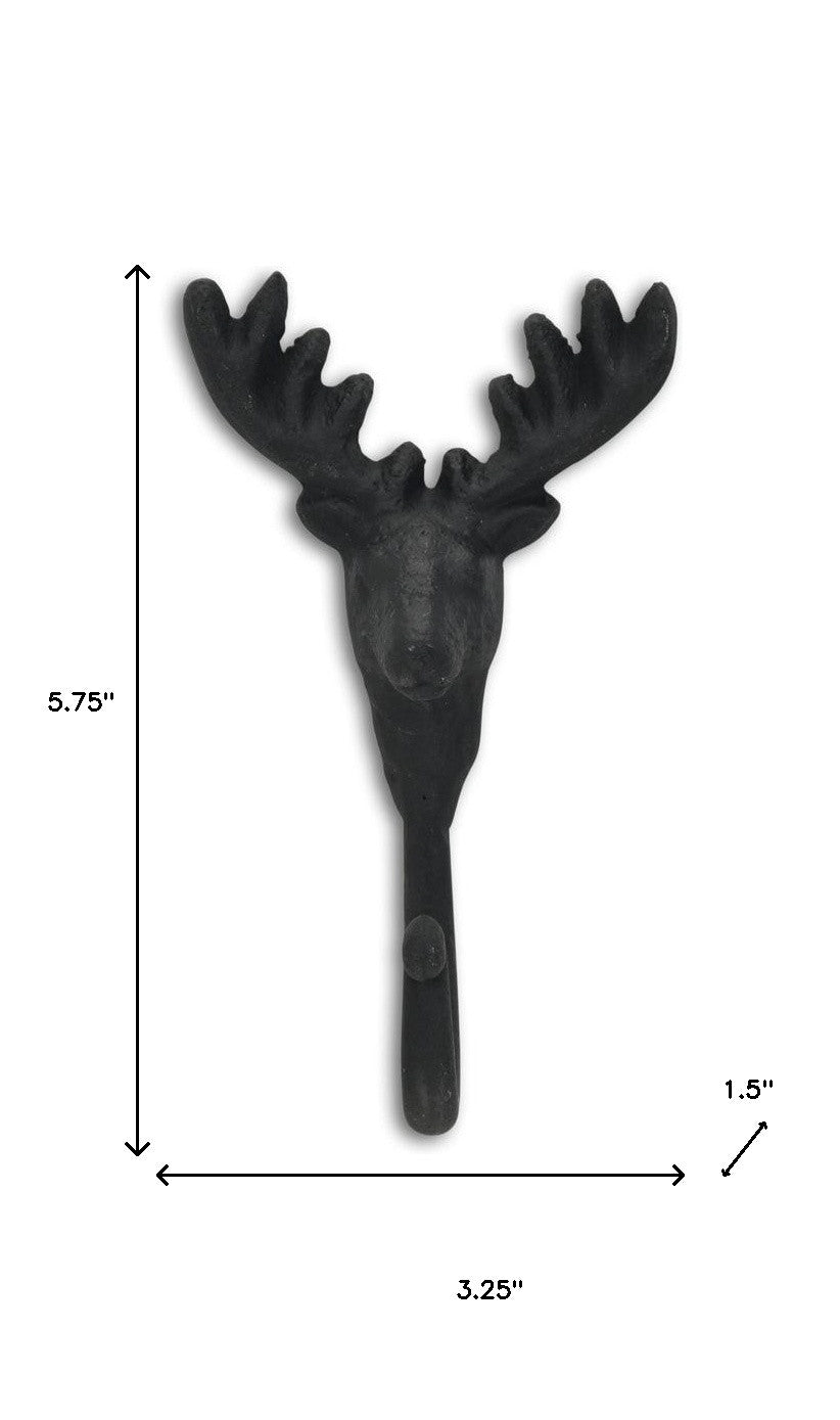 3" Black Cast Iron Deer Stag Wall Hook-7