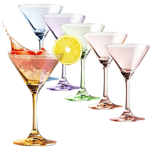 Martini Glasses Set of 6 | 8oz | Crystal Luxury Martini Glass - Elegant Colors - Premium Hand-Blown | Art Deco Cocktail Colored Coupes For Manhattan, Cosmopolitan, Sidecar, Speakeasy - Stemmed Goblets - Metromarketstore