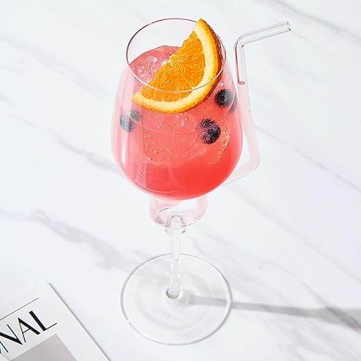 Straw Wine Glass, Spiral Vampire Wine Glass | 16oz | Stemmed Wine Glasses With A Built-In Straw, Creative Cocktail Glassware - Champagne, Gin & Tonic, Juice, Water - Ideal Birthday Cup, Gift, Wedding - Metromarketstore