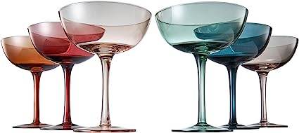 Cocktail & Champagne Coupe Glasses Coupe Cocktail Glasses 7 oz | Set of 6 | Pastel Colored Crystal Cocktail Glassware for Champagne, Martini, Manhattan Goblet Cocktails, Glassware - Luxury Gift Box - Metromarketstore