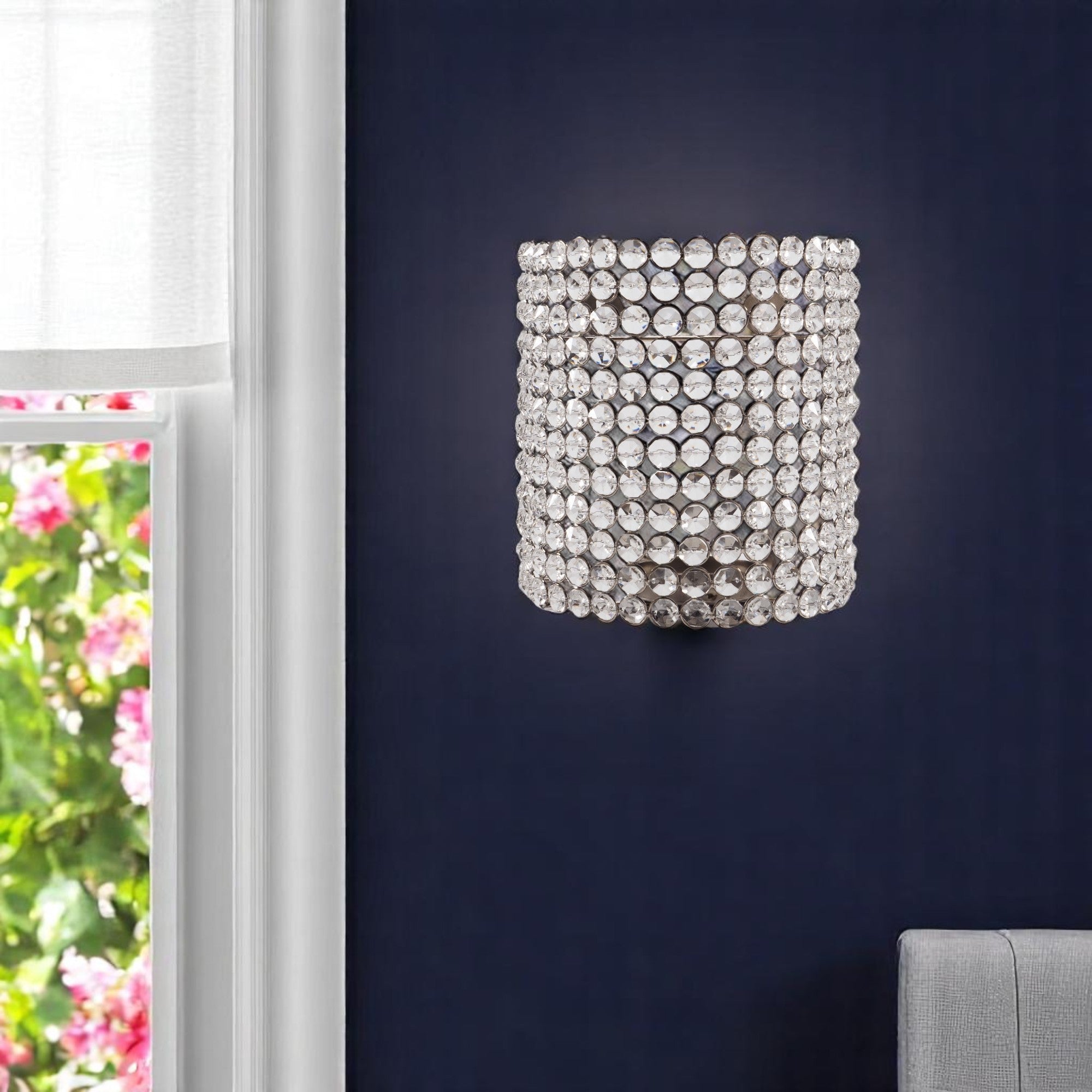 8" Clear And Silver Bejeweled Crystal Wall Sconce Candle Holder - Metromarketstore