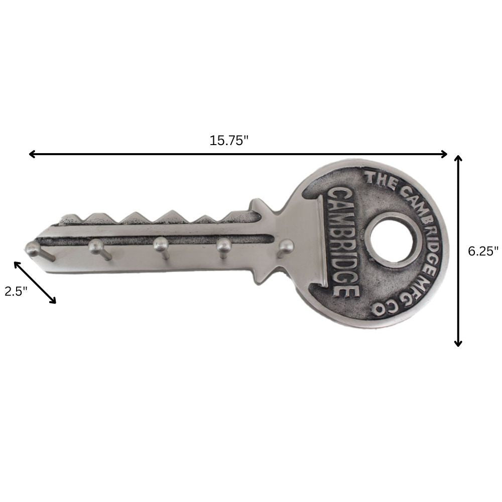 16" Silver Five Hook Wall Mount Key Shaped Coat Rack-5