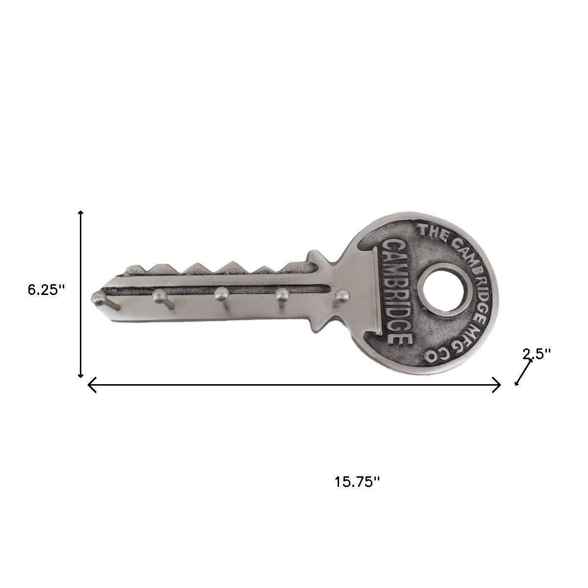 16" Silver Five Hook Wall Mount Key Shaped Coat Rack-6