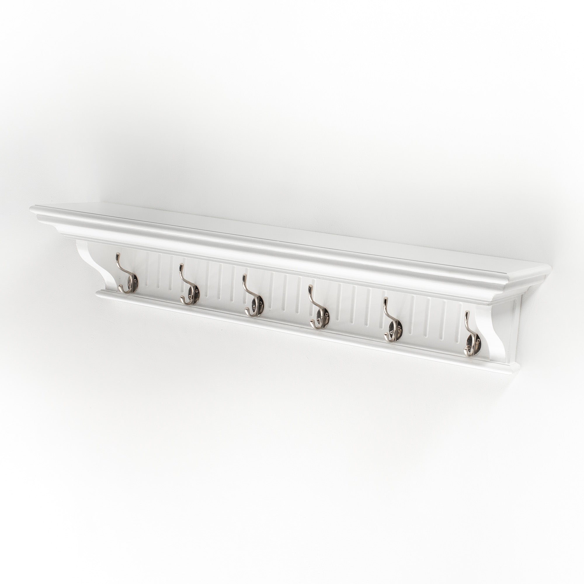 39" White Solid Wood Six Hook Wall Mount Coat Rack-0