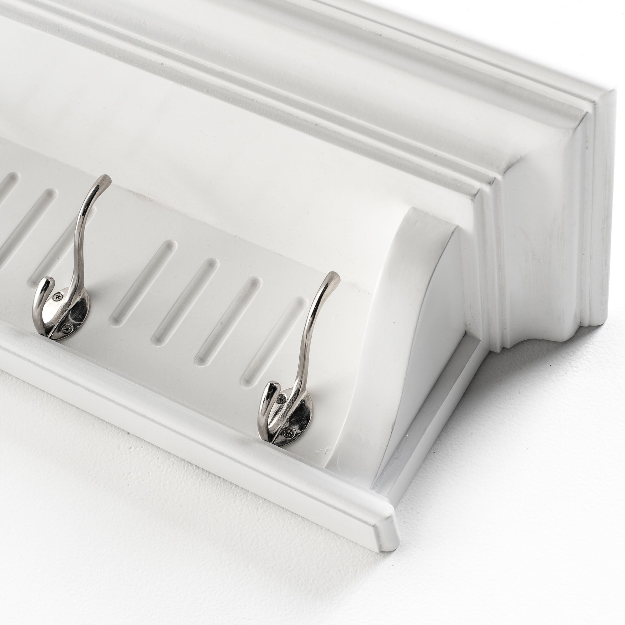 28" White Solid Wood Four Hook Wall Mount Coat Rack-3