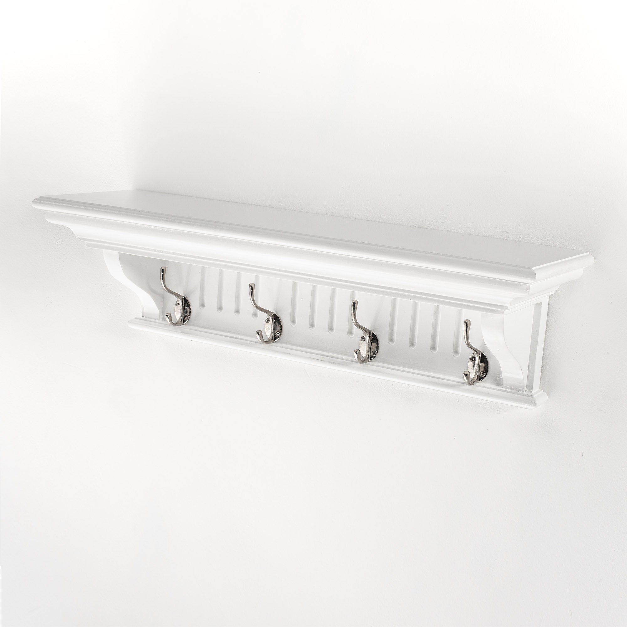 28" White Solid Wood Four Hook Wall Mount Coat Rack-5