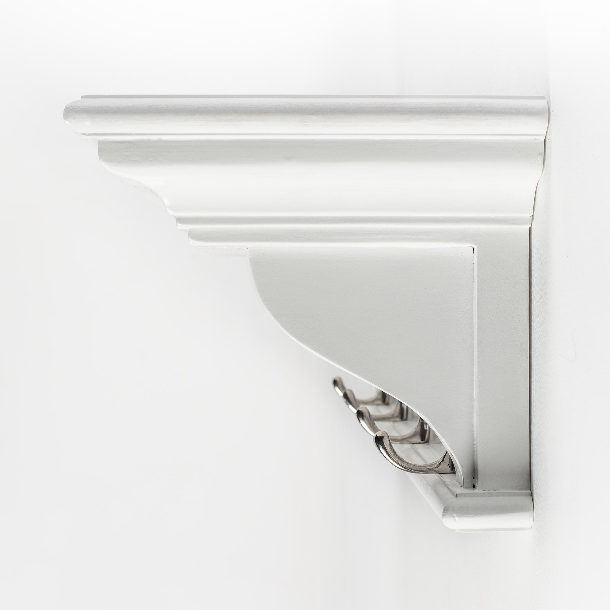 28" White Solid Wood Four Hook Wall Mount Coat Rack-1