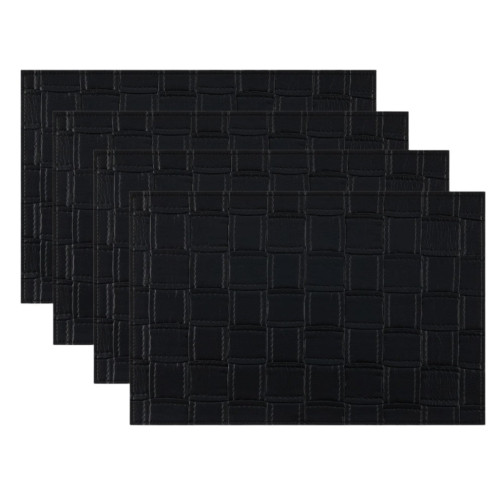 18" Set of Four Black Basketweave Faux Leather Placemats-1