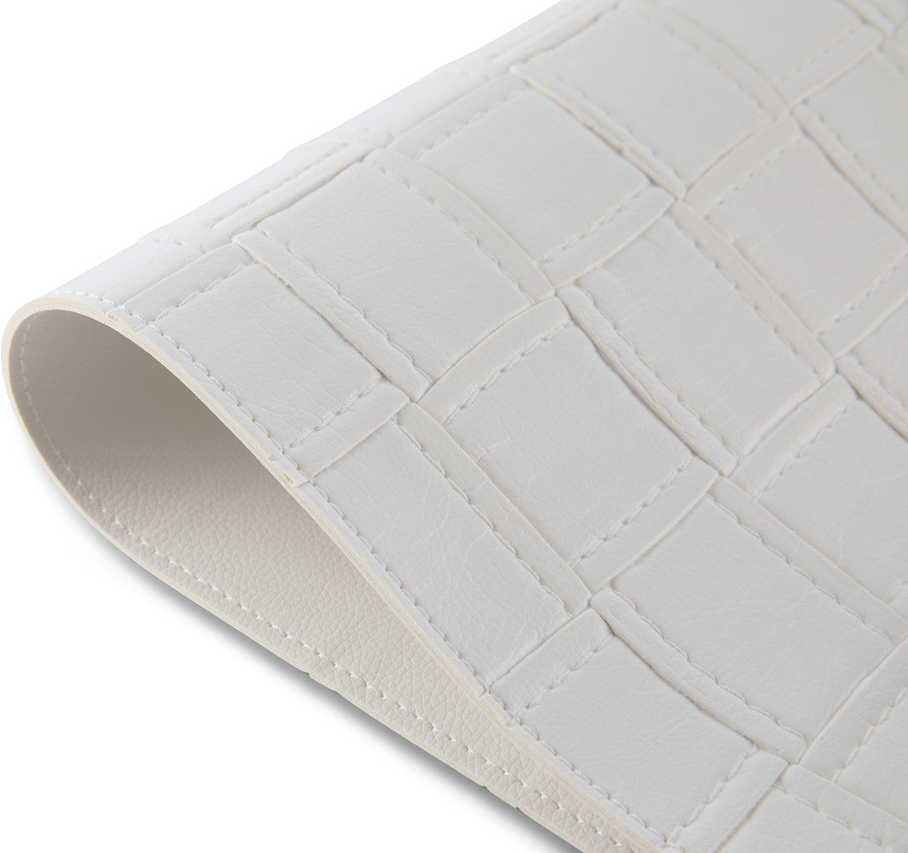 18" Set of Four White Basketweave Faux Leather Placemats-3