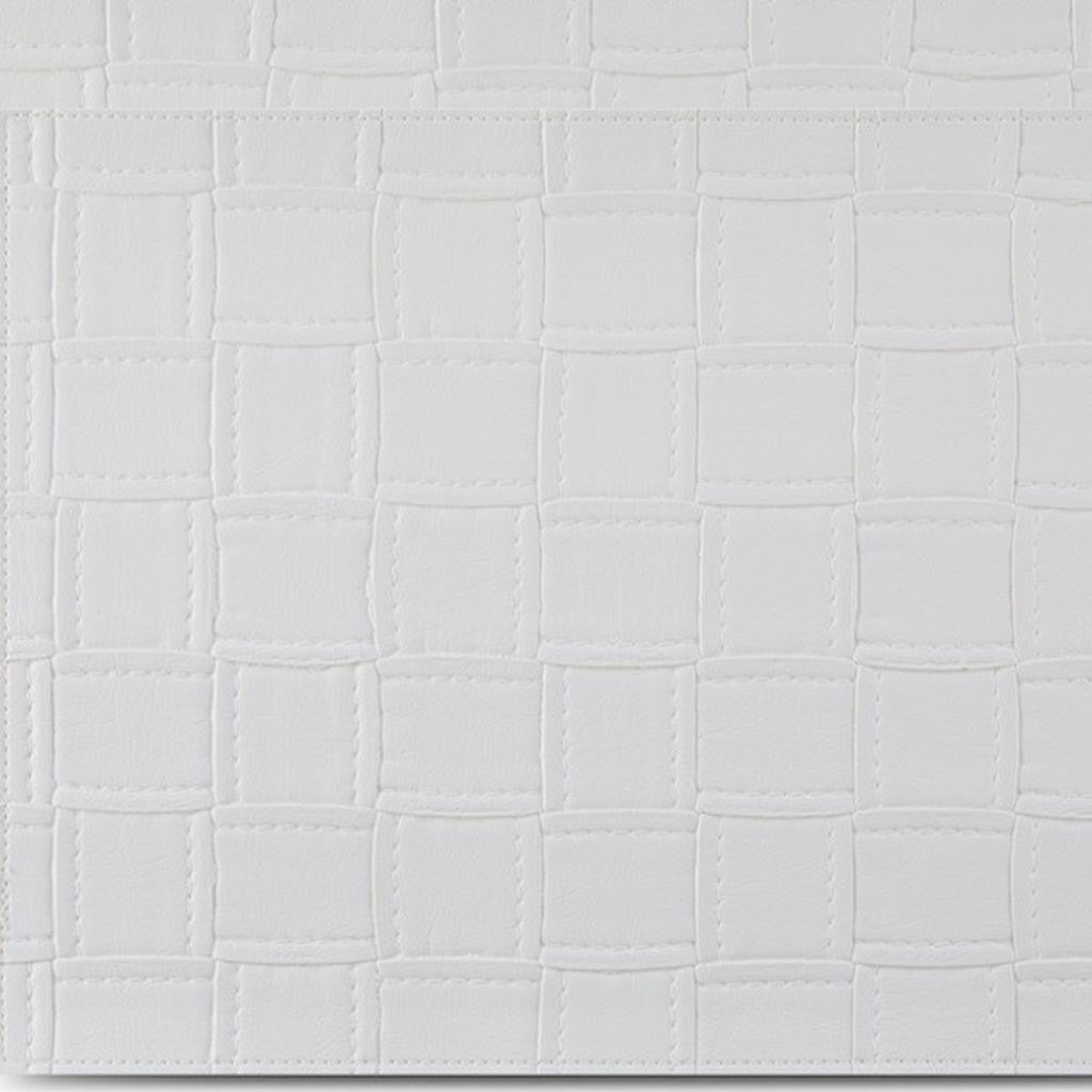 18" Set of Four White Basketweave Faux Leather Placemats-5